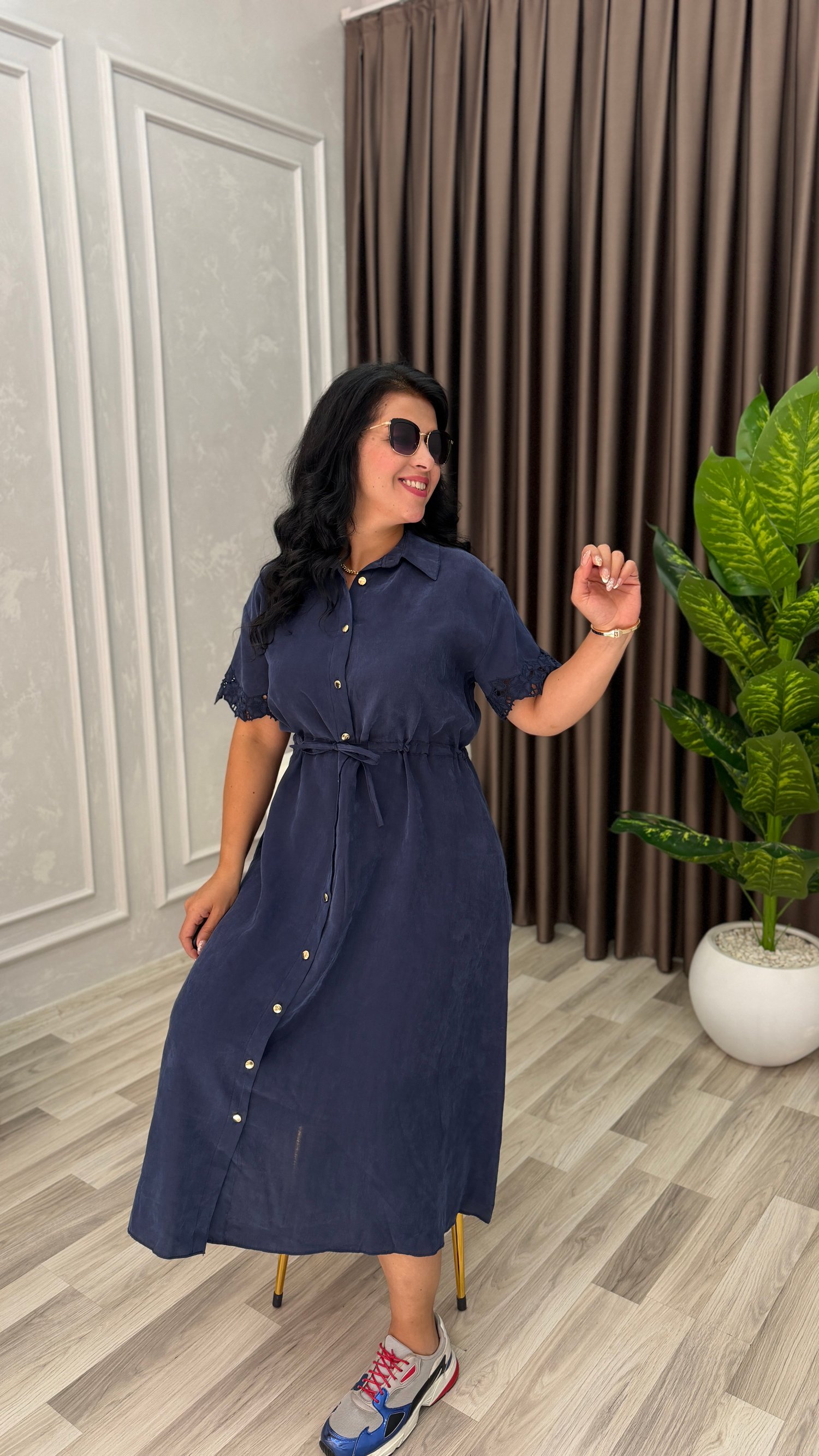 MARELLA TENSEL KUMAŞ PREMIUM ELBİSE LACİVERT