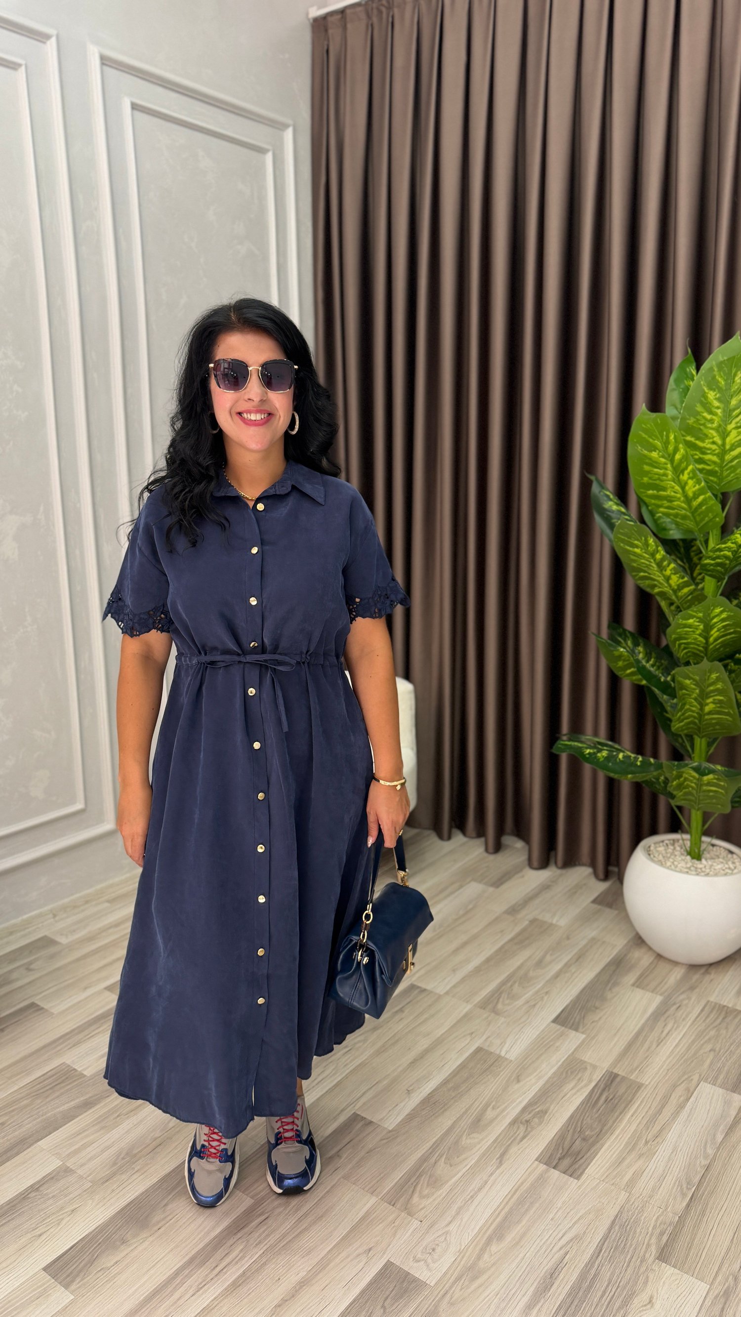 MARELLA TENSEL KUMAŞ PREMIUM ELBİSE LACİVERT