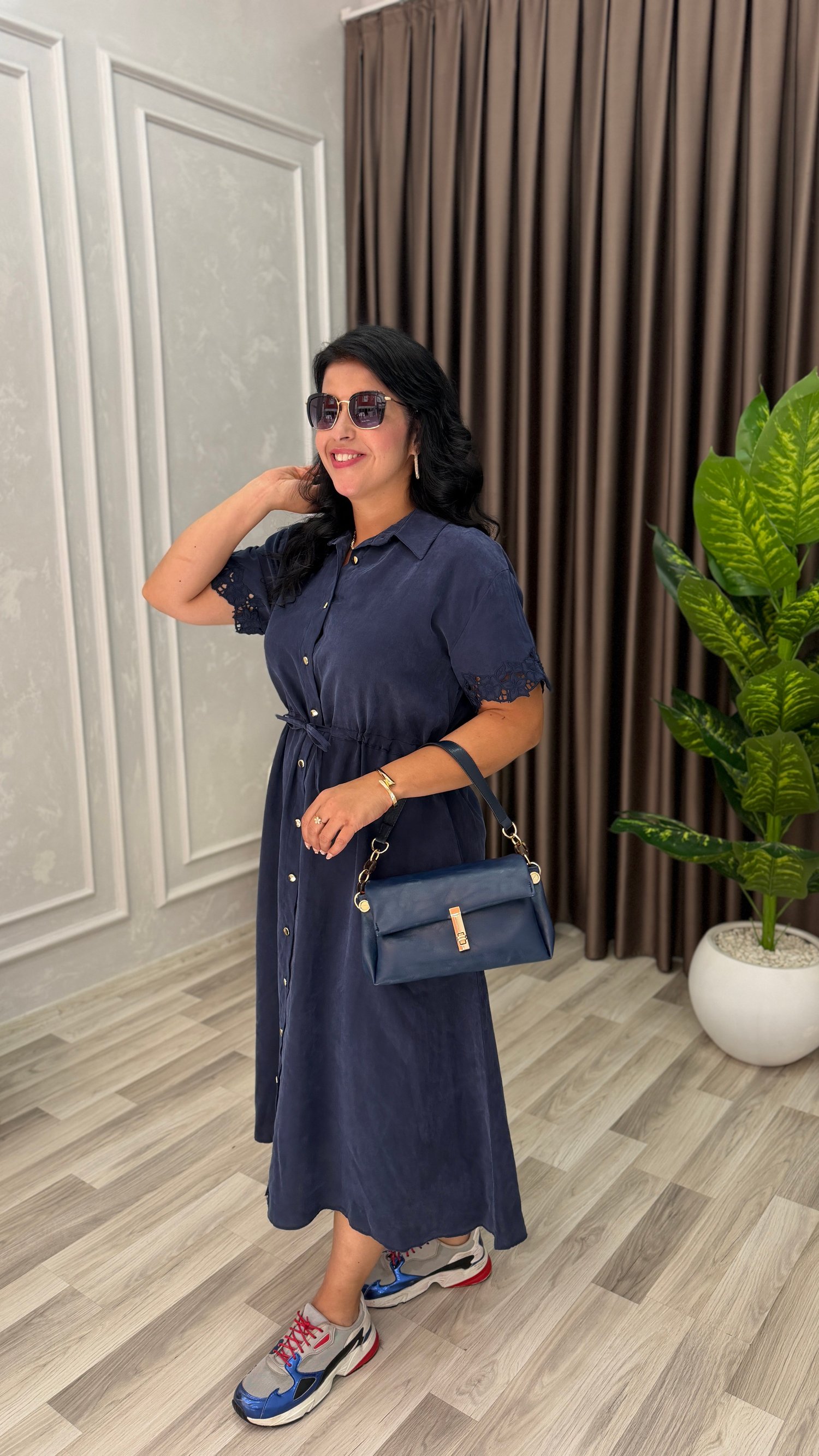 MARELLA TENSEL KUMAŞ PREMIUM ELBİSE LACİVERT