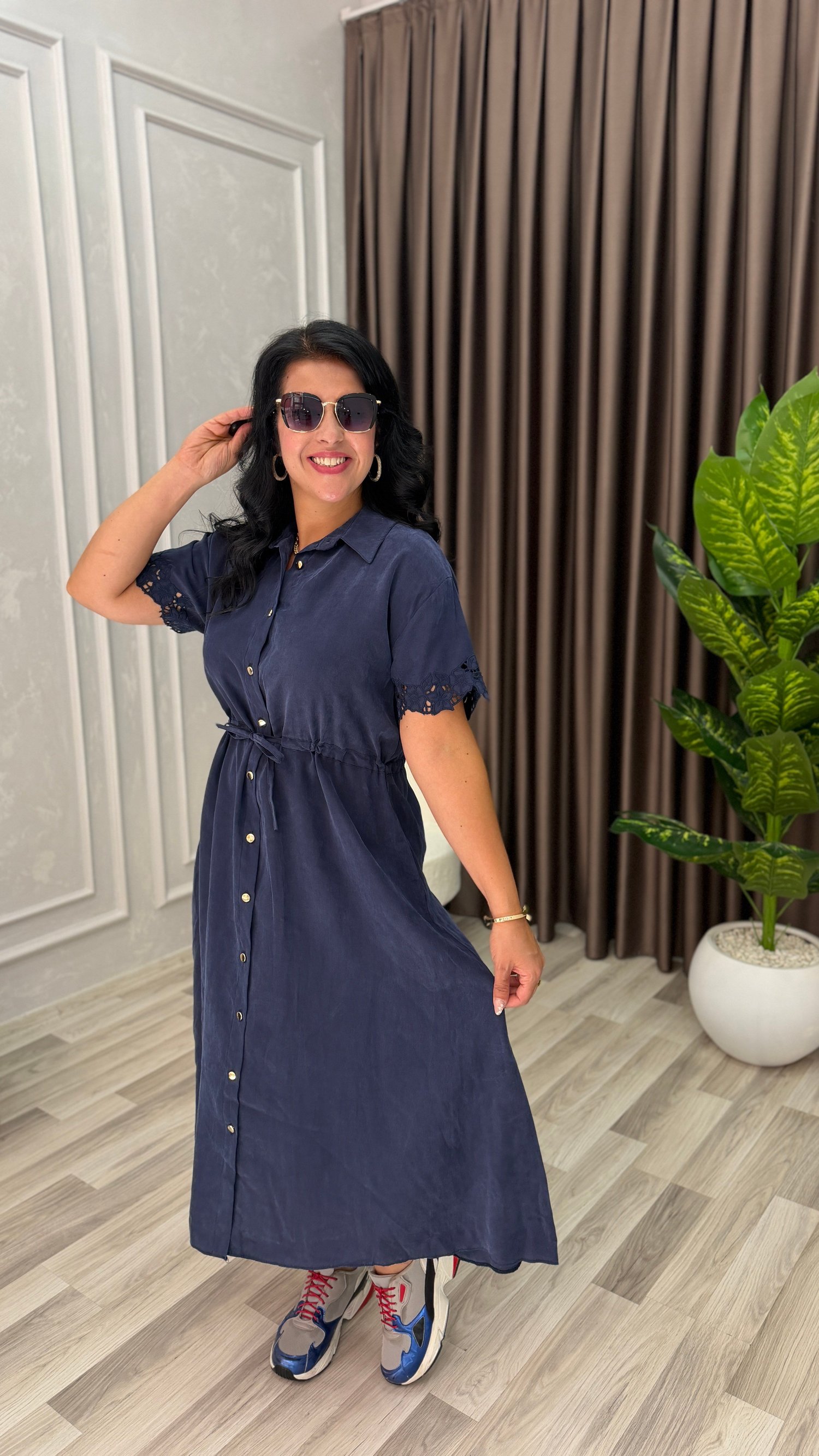 MARELLA TENSEL KUMAŞ PREMIUM ELBİSE LACİVERT