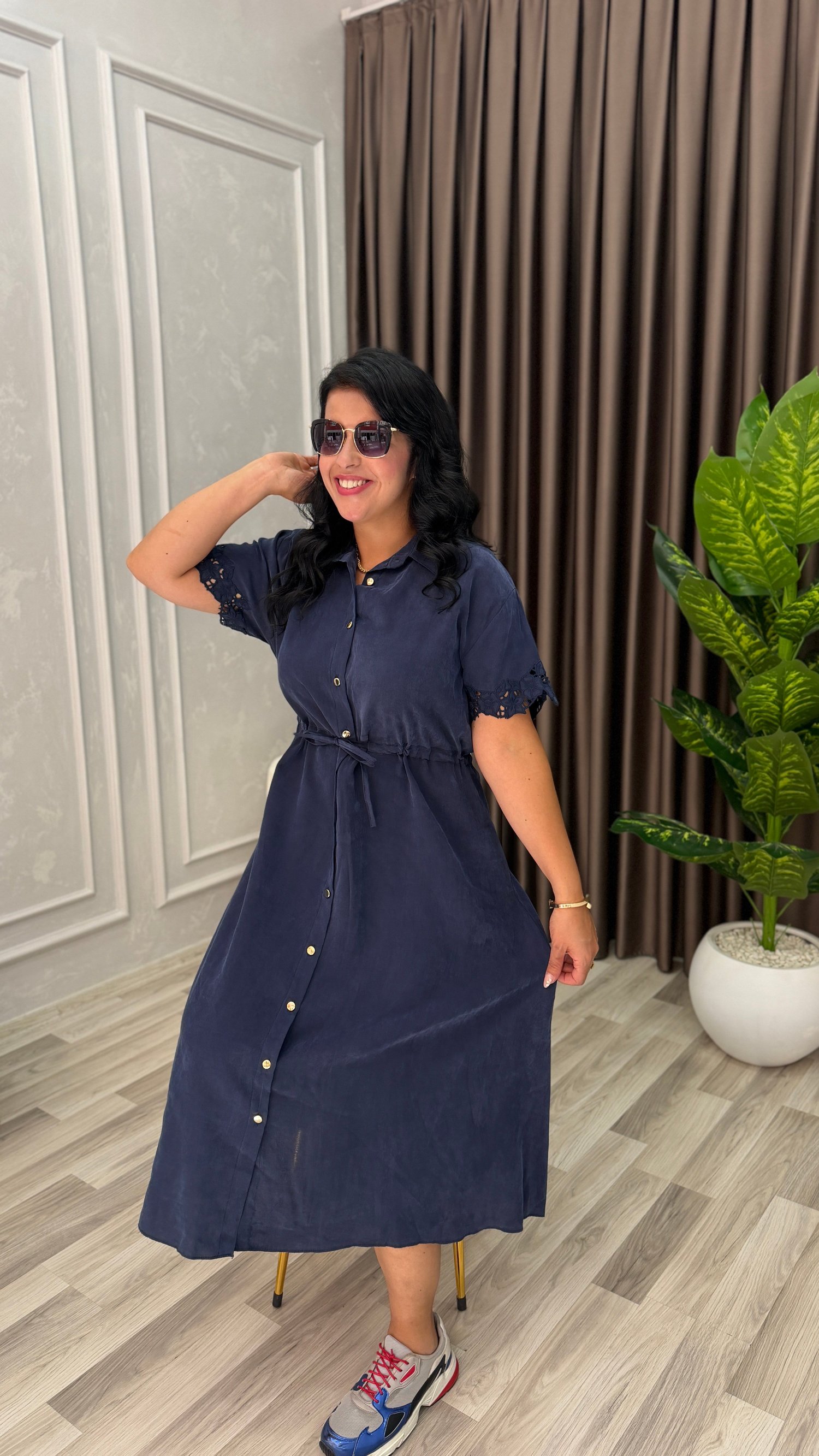 MARELLA TENSEL KUMAŞ PREMIUM ELBİSE LACİVERT