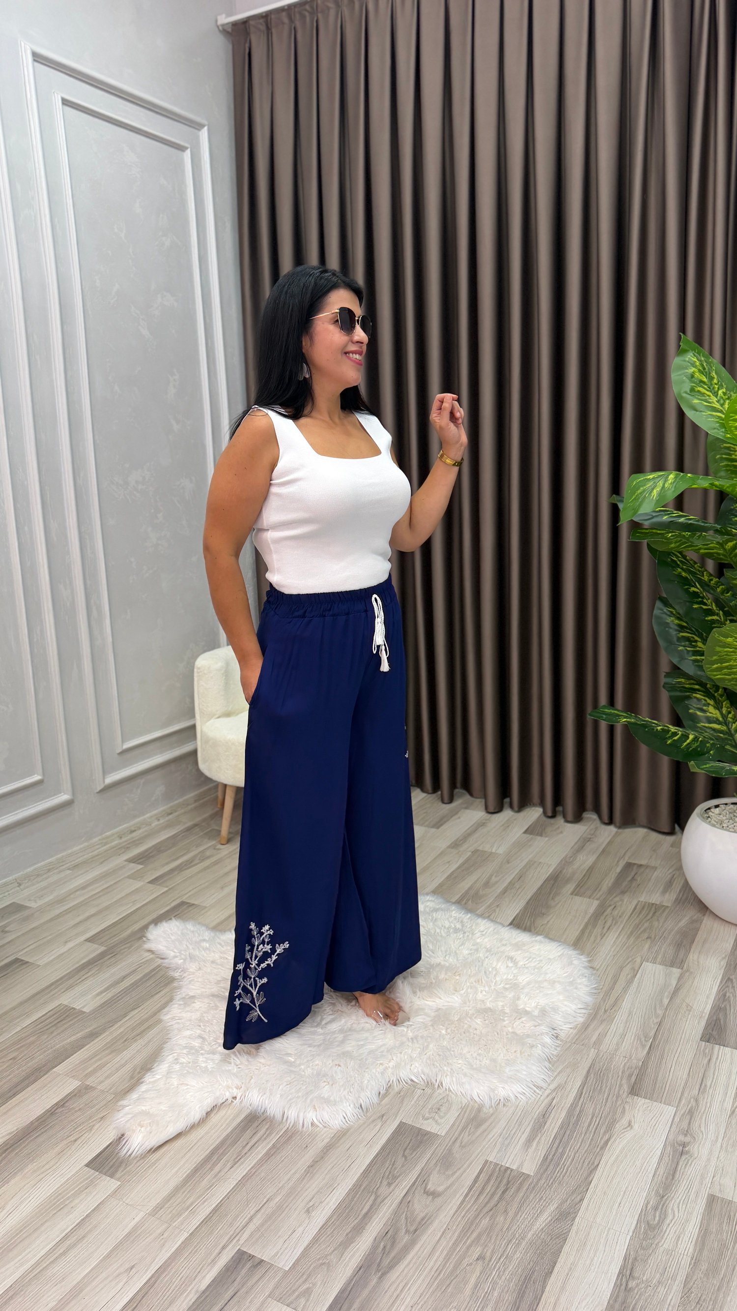 MİRA NAKIŞLI ETEK PANTOLON LACİVERT
