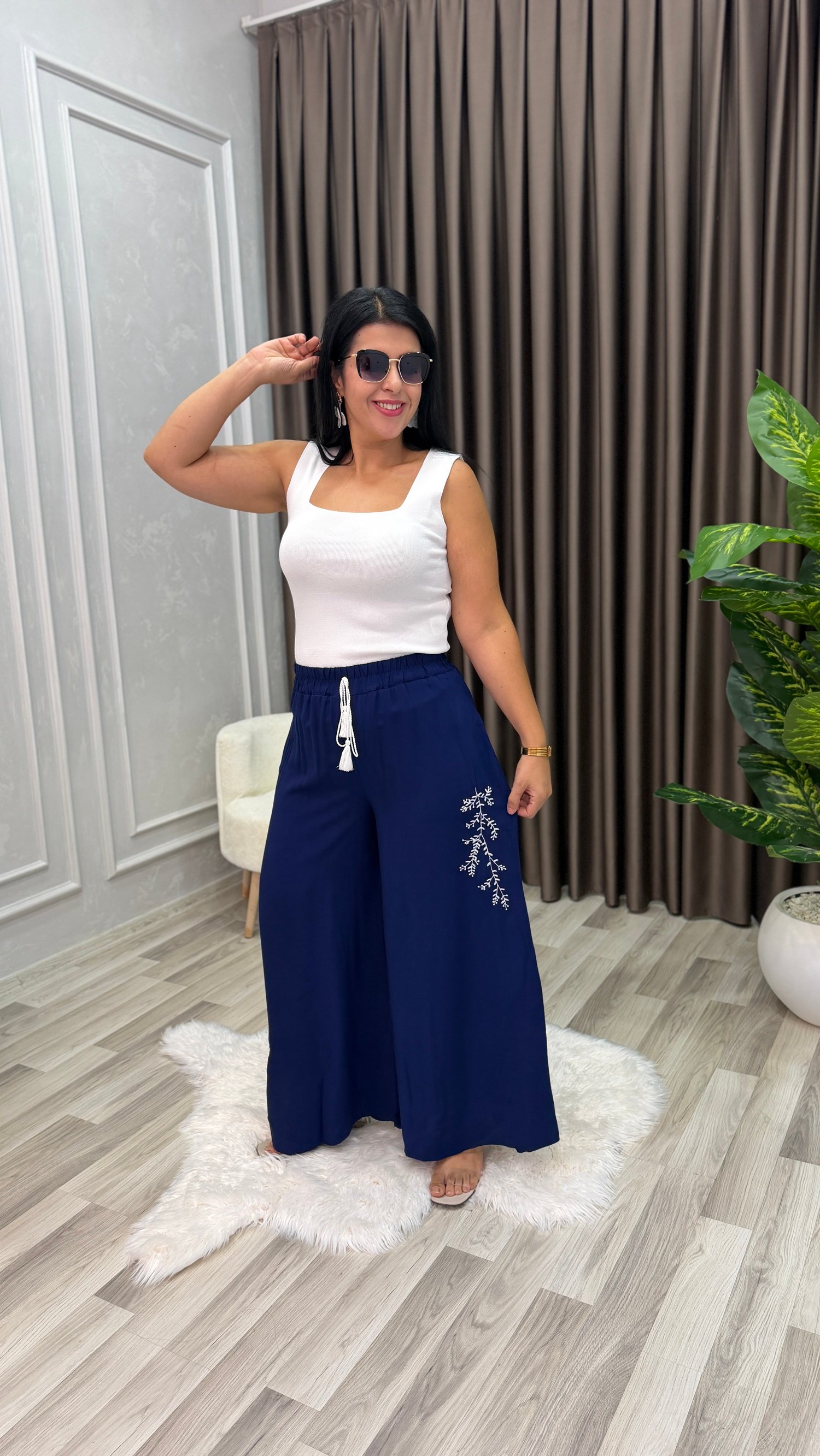 MİRA NAKIŞLI ETEK PANTOLON LACİVERT