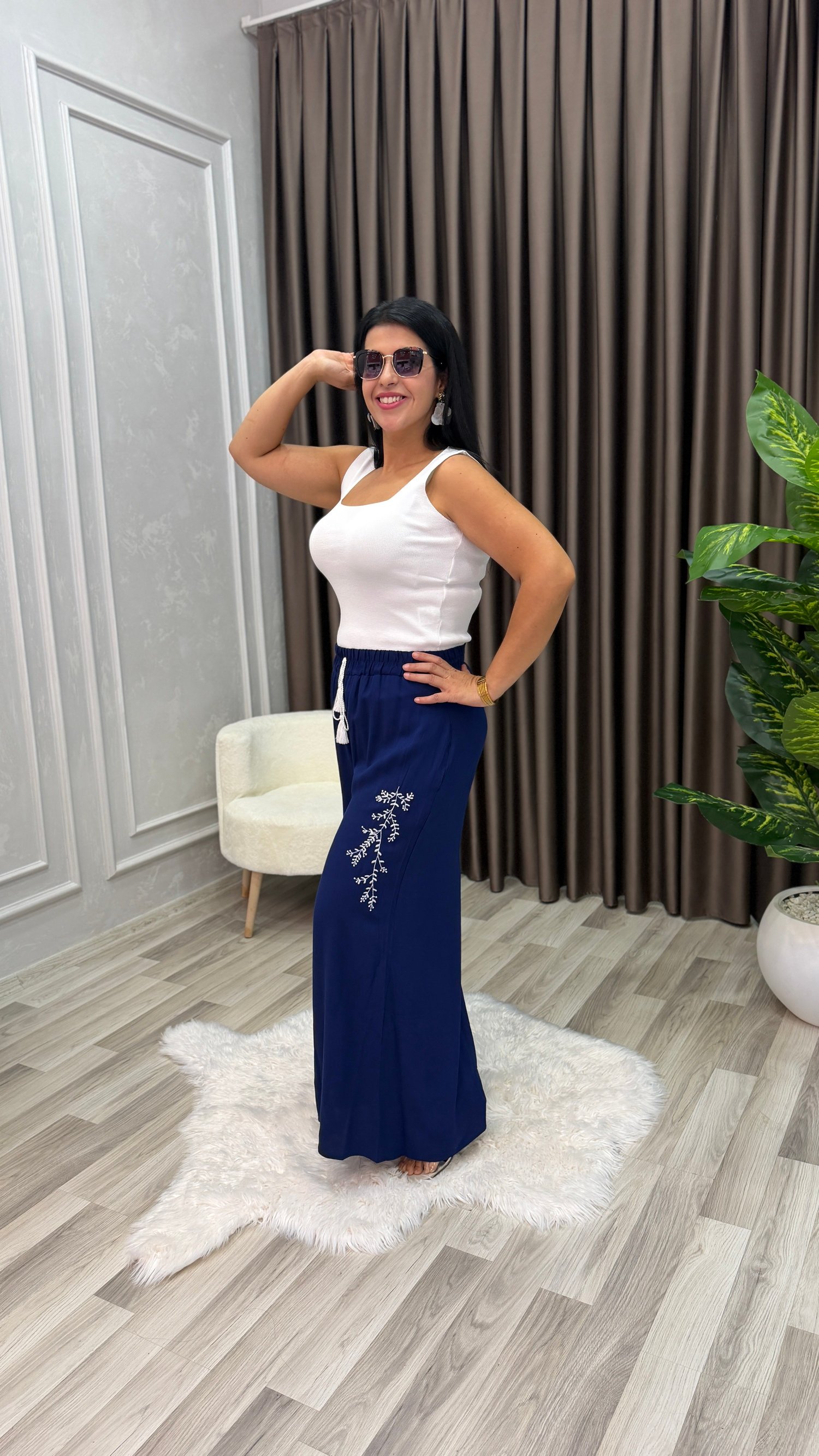 MİRA NAKIŞLI ETEK PANTOLON LACİVERT