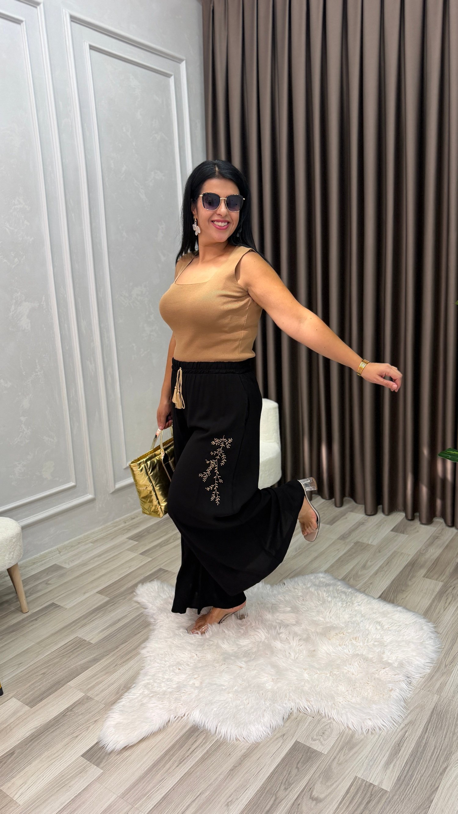 MİRA NAKIŞLI ETEK PANTOLON SİYAH