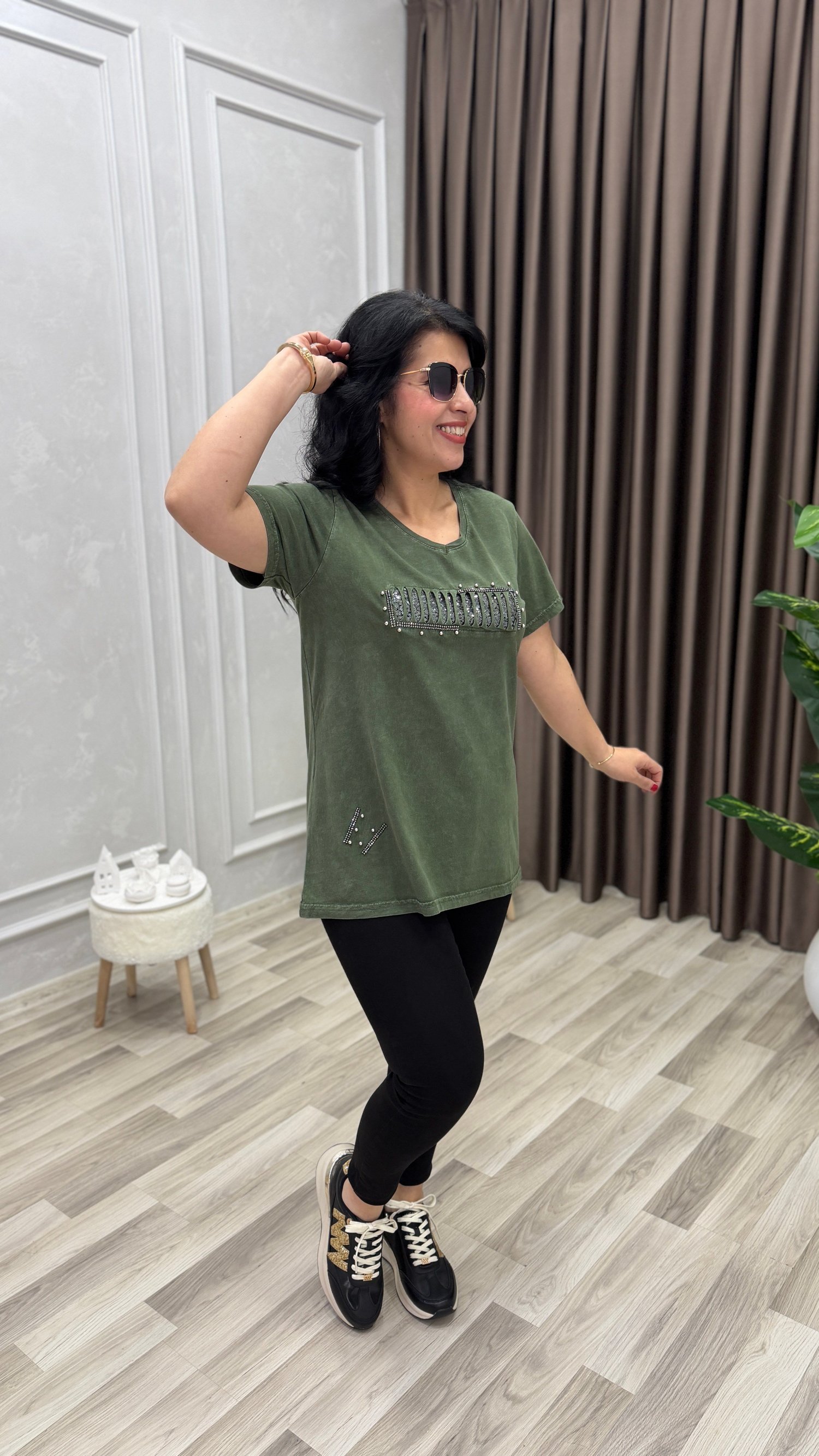 MONA BELLA DROP & PAYET TSHIRT HAKİ YEŞİLİ