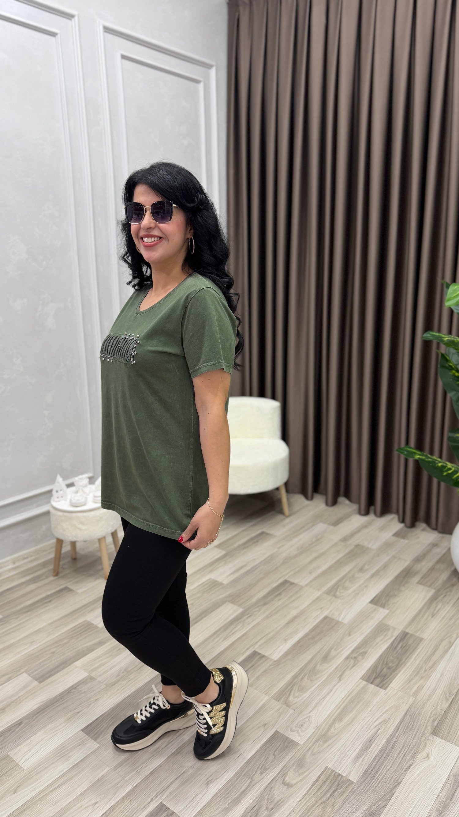 MONA BELLA DROP & PAYET TSHIRT HAKİ YEŞİLİ