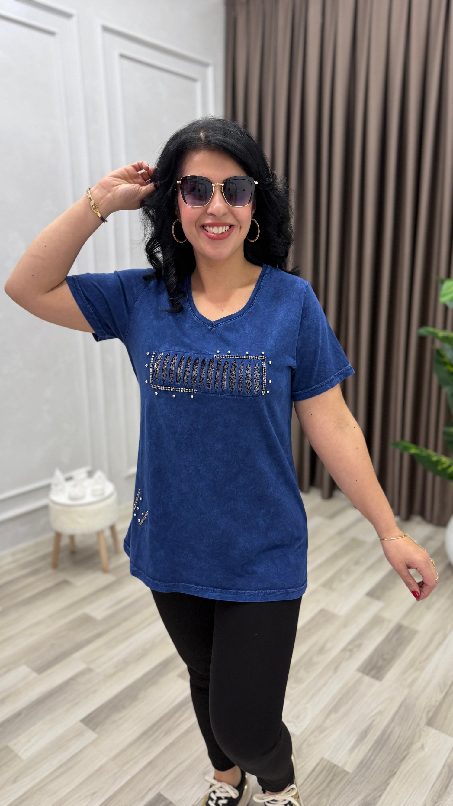 MONA BELLA DROP & PAYET TSHIRT LACİVERT