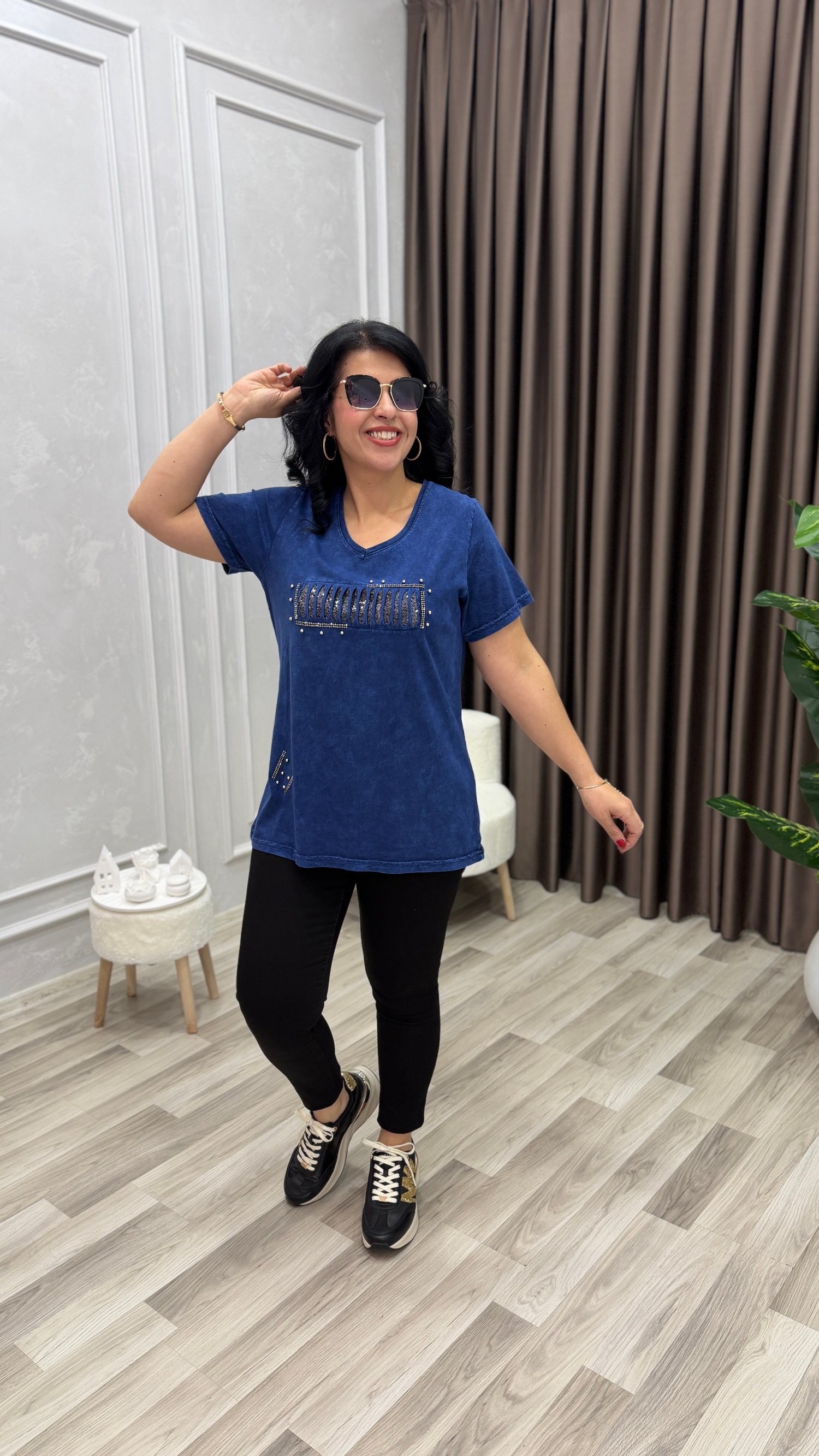 MONA BELLA DROP & PAYET TSHIRT LACİVERT