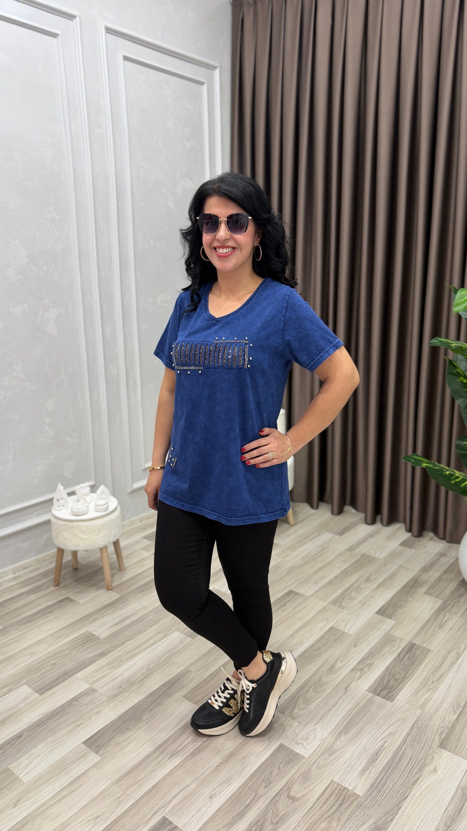 MONA BELLA DROP & PAYET TSHIRT LACİVERT