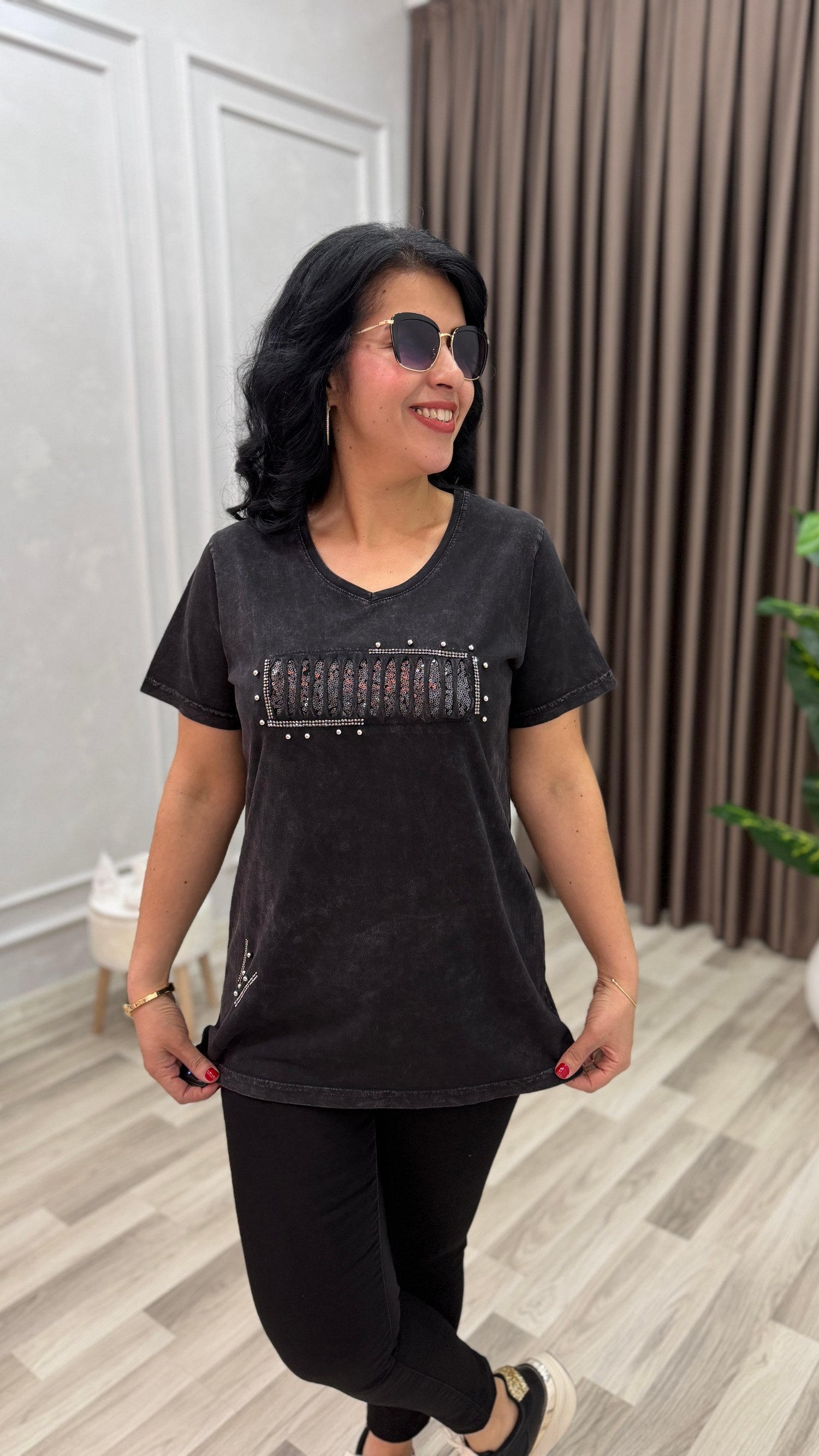 MONA BELLA DROP & PAYET TSHIRT SİYAH