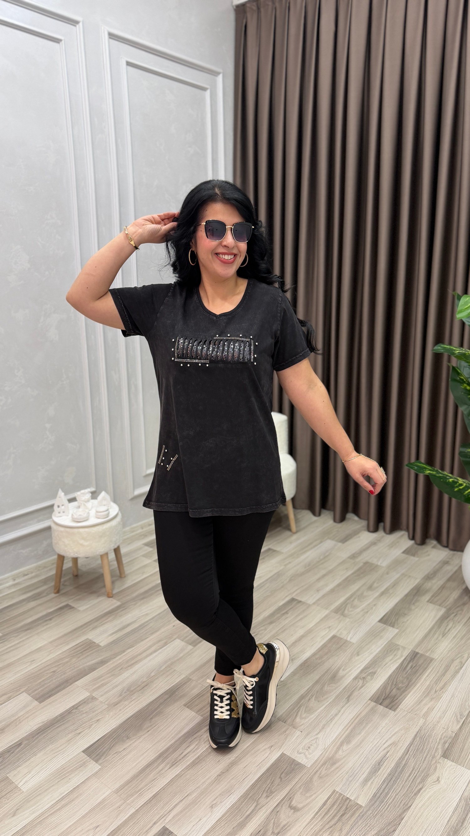 MONA BELLA DROP & PAYET TSHIRT SİYAH