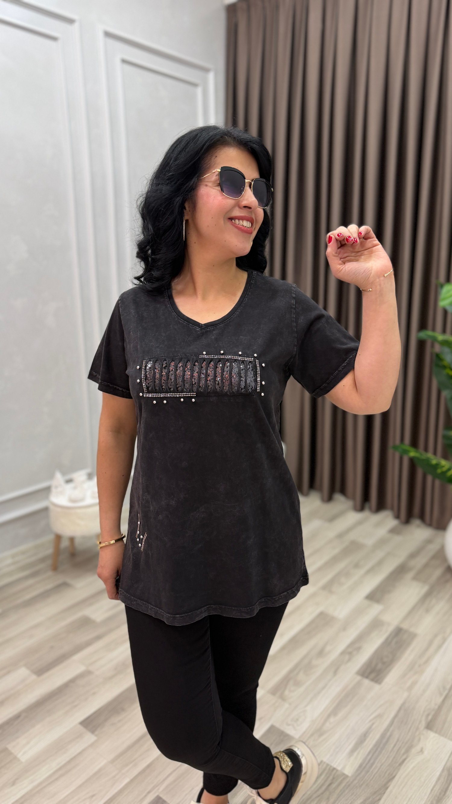 MONA BELLA DROP & PAYET TSHIRT SİYAH