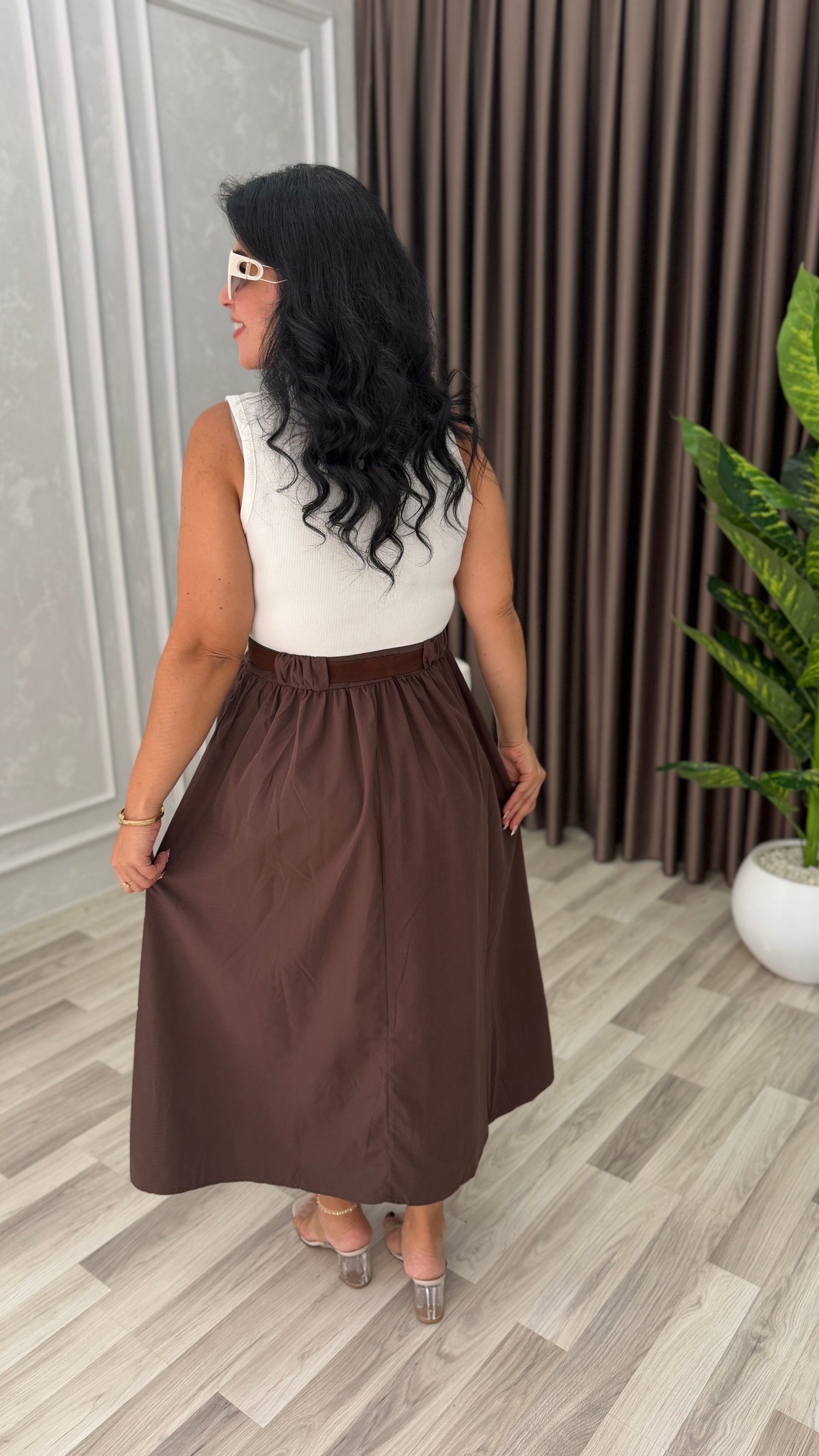 NATURA STYLE KEMERLİ ELBİSE KAHVERENGİ