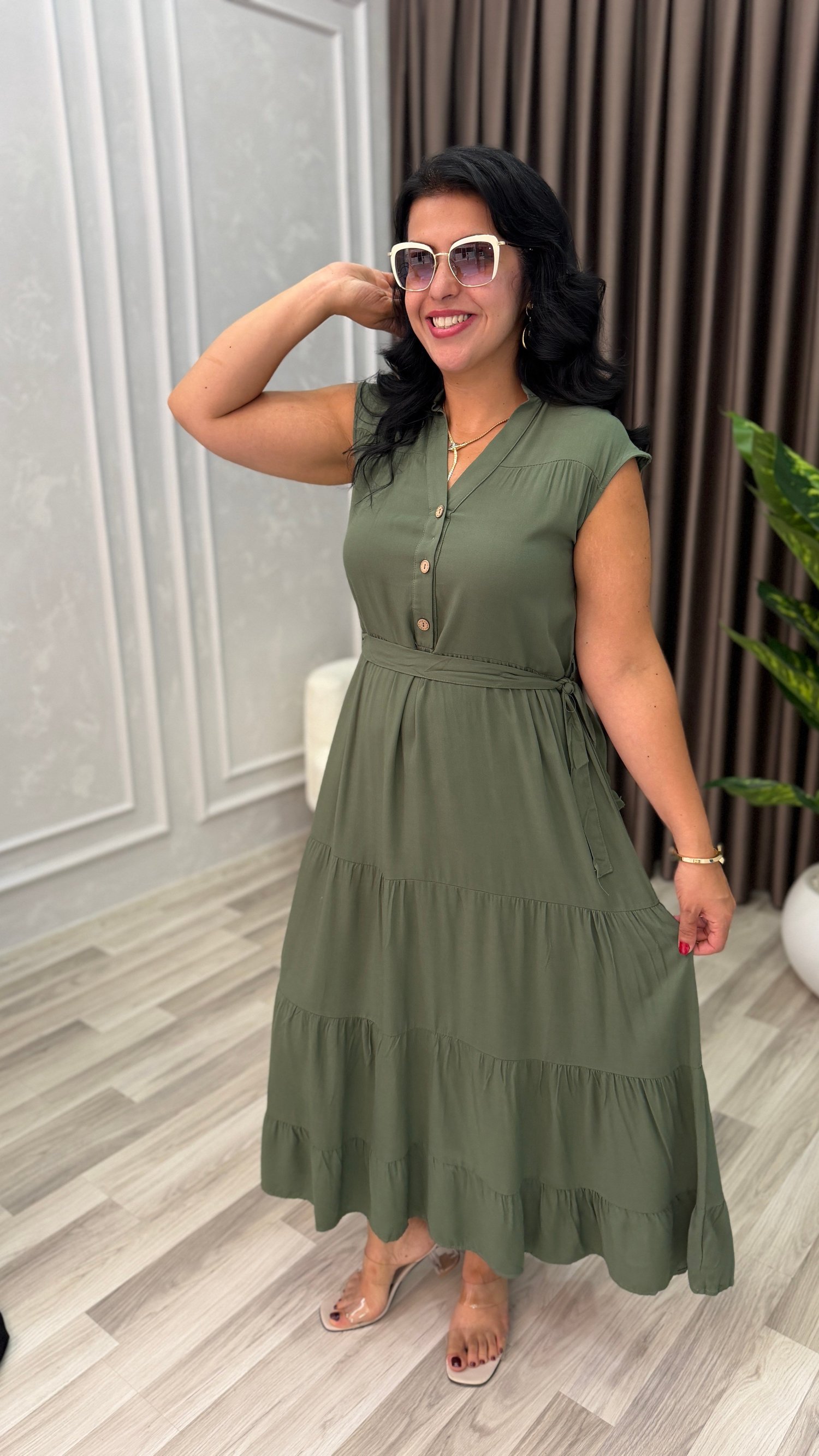 NATURAL TOUCH ELBİSE 3 DÜĞME HAKİ YEŞİLİ
