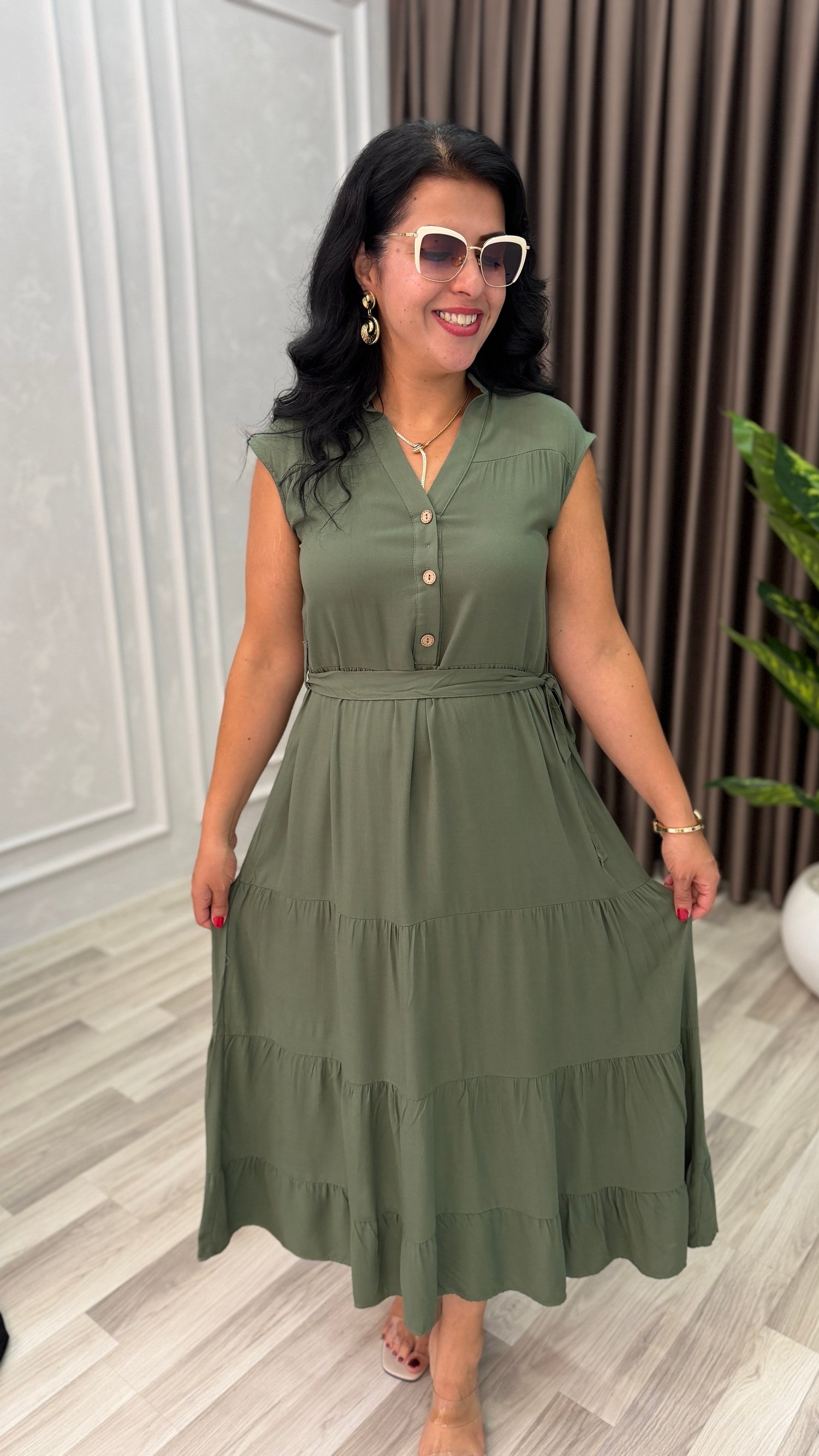 NATURAL TOUCH ELBİSE 3 DÜĞME HAKİ YEŞİLİ