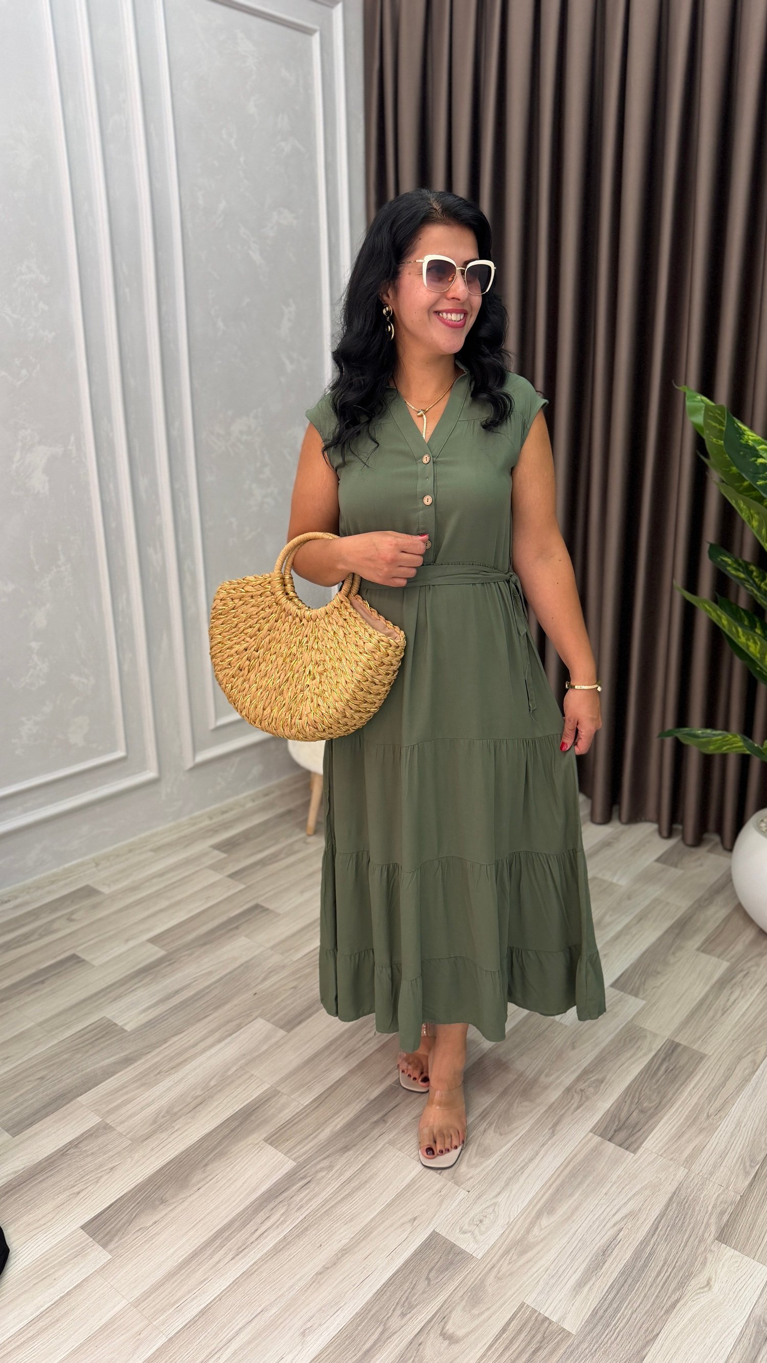 NATURAL TOUCH ELBİSE 3 DÜĞME HAKİ YEŞİLİ