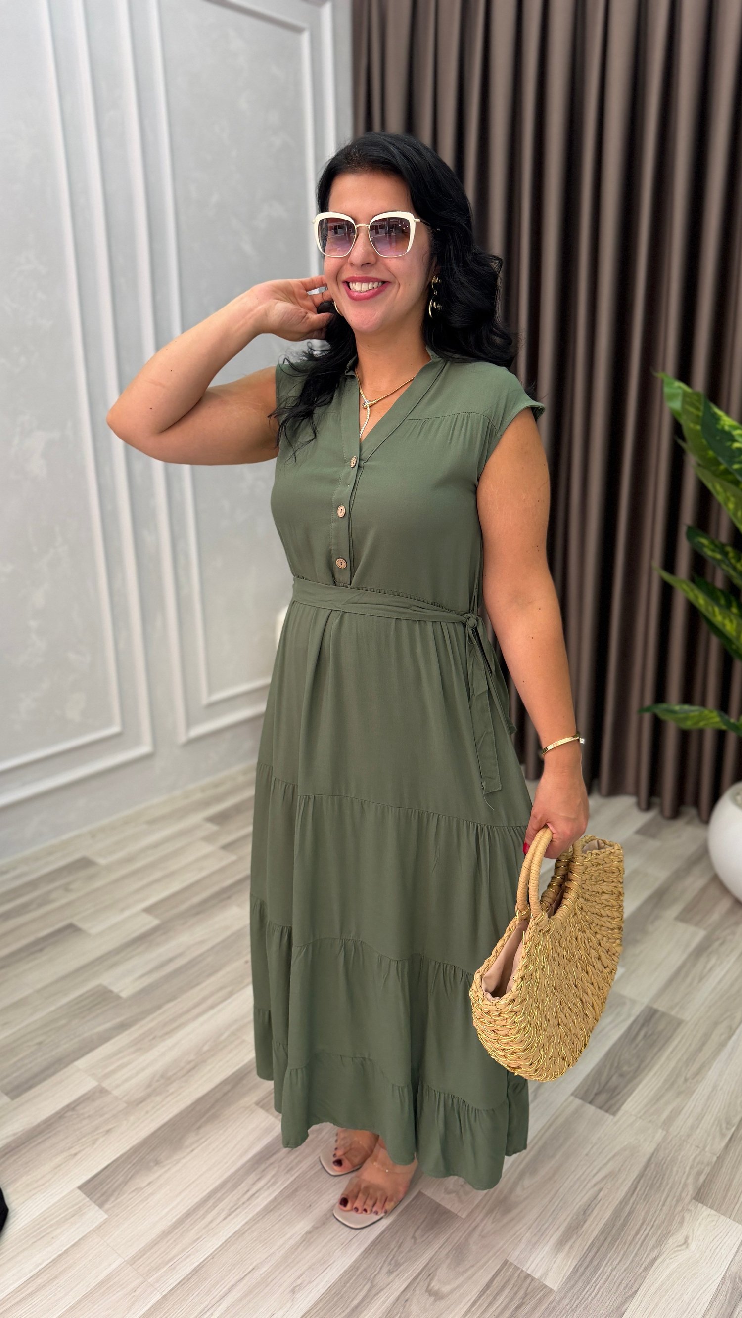 NATURAL TOUCH ELBİSE 3 DÜĞME HAKİ YEŞİLİ