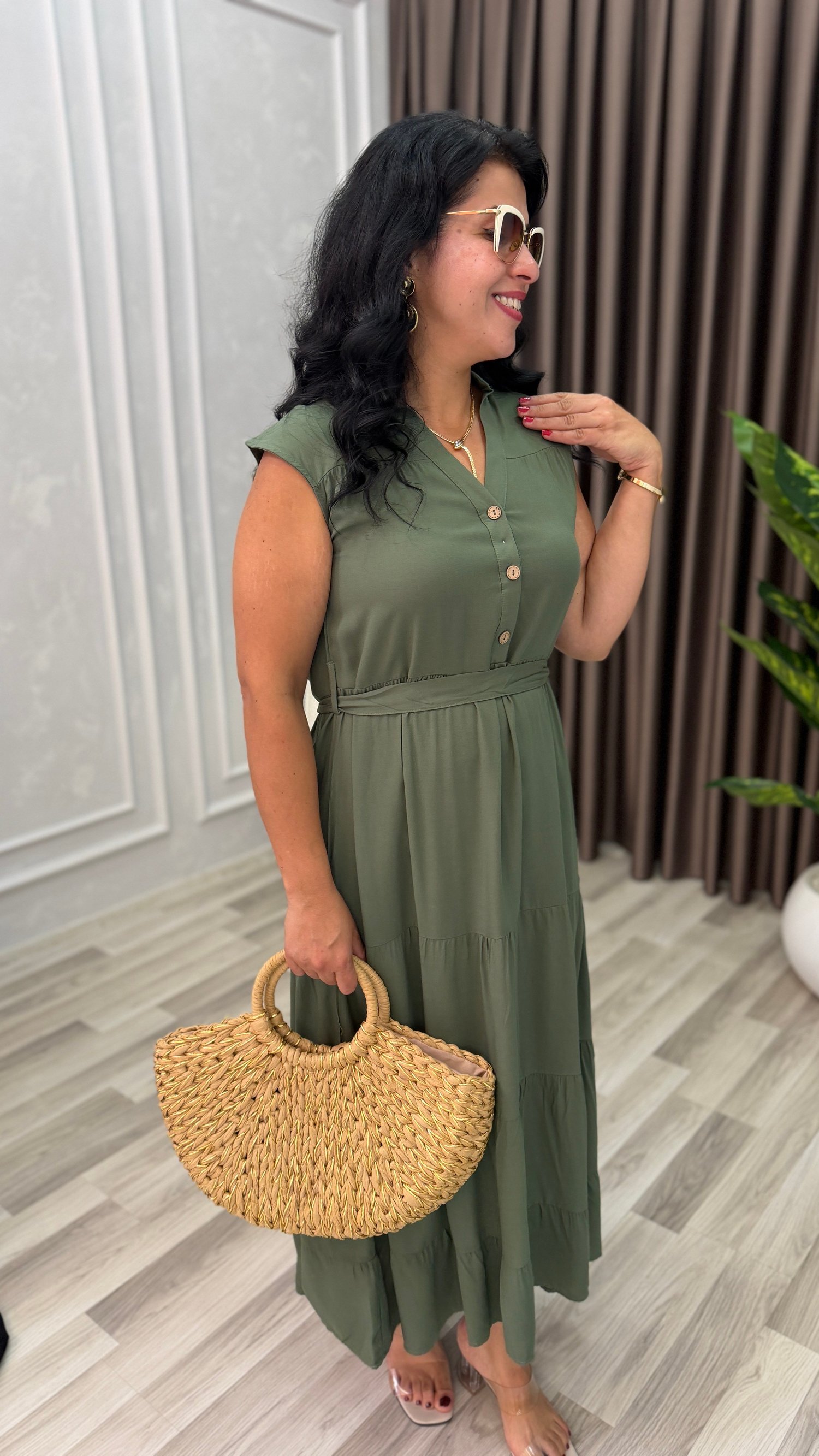 NATURAL TOUCH ELBİSE 3 DÜĞME HAKİ YEŞİLİ