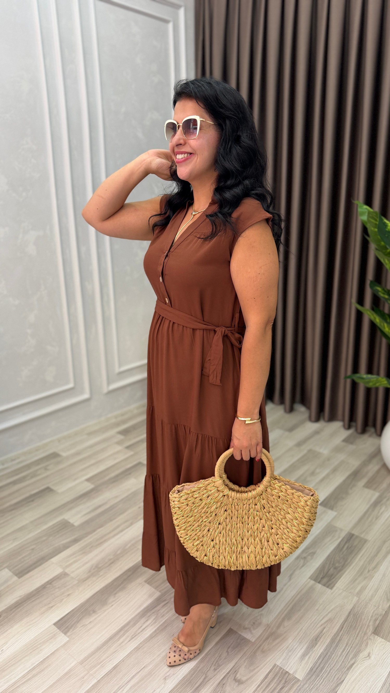 NATURAL TOUCH ELBİSE 3 DÜĞME KAHVERENGİ