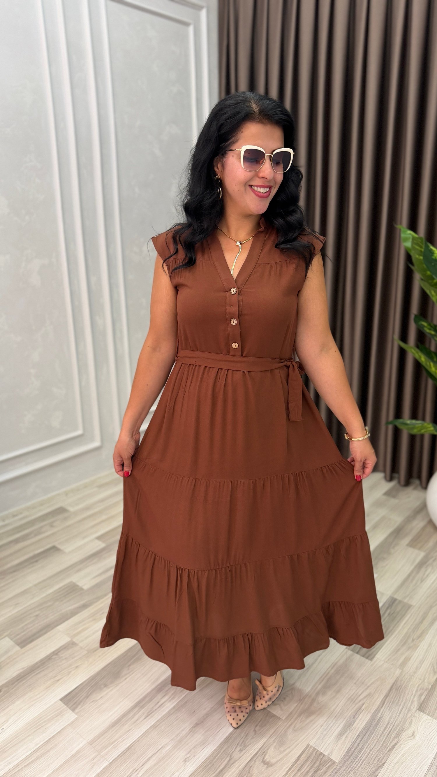 NATURAL TOUCH ELBİSE 3 DÜĞME KAHVERENGİ