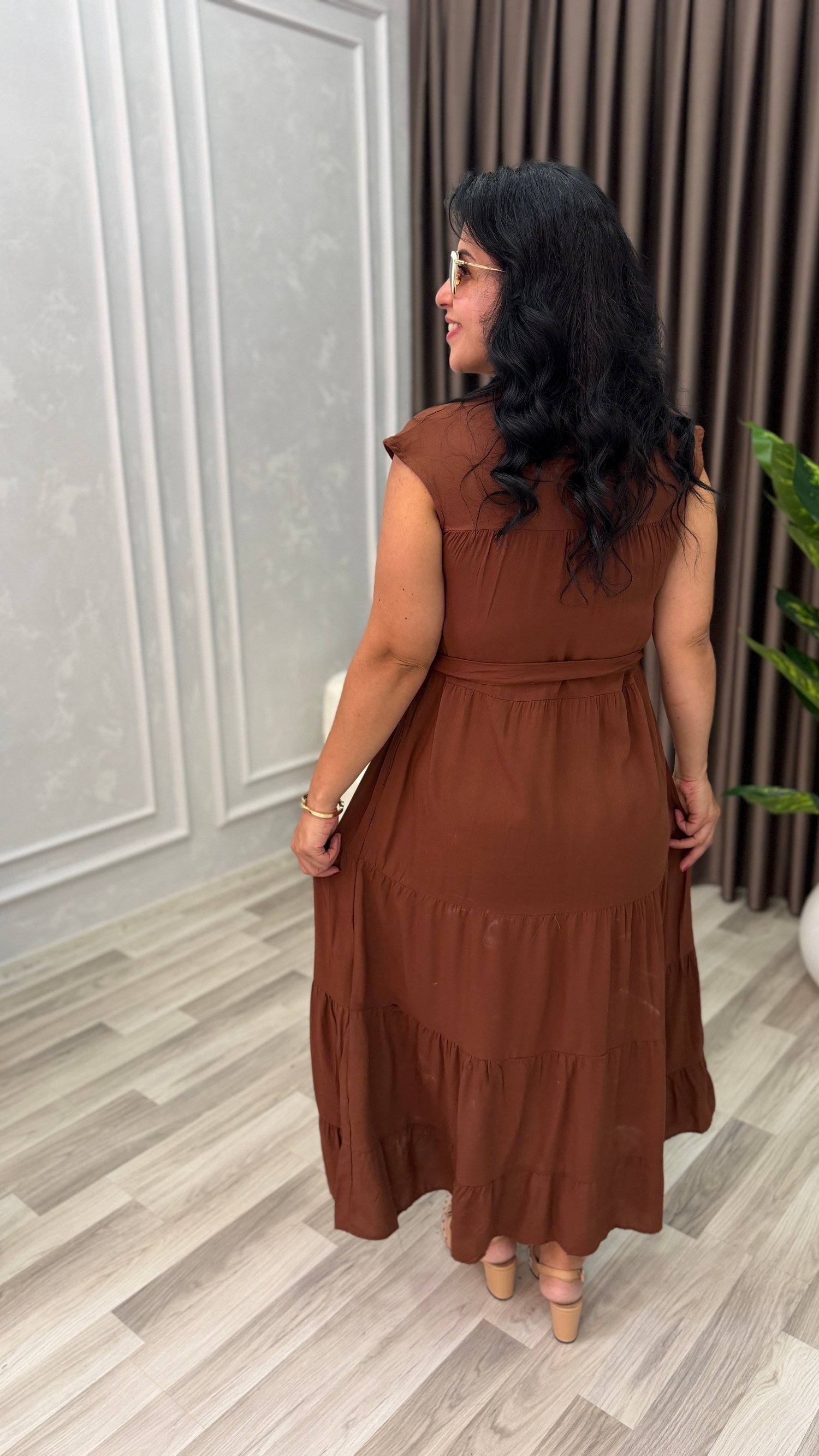 NATURAL TOUCH ELBİSE 3 DÜĞME KAHVERENGİ