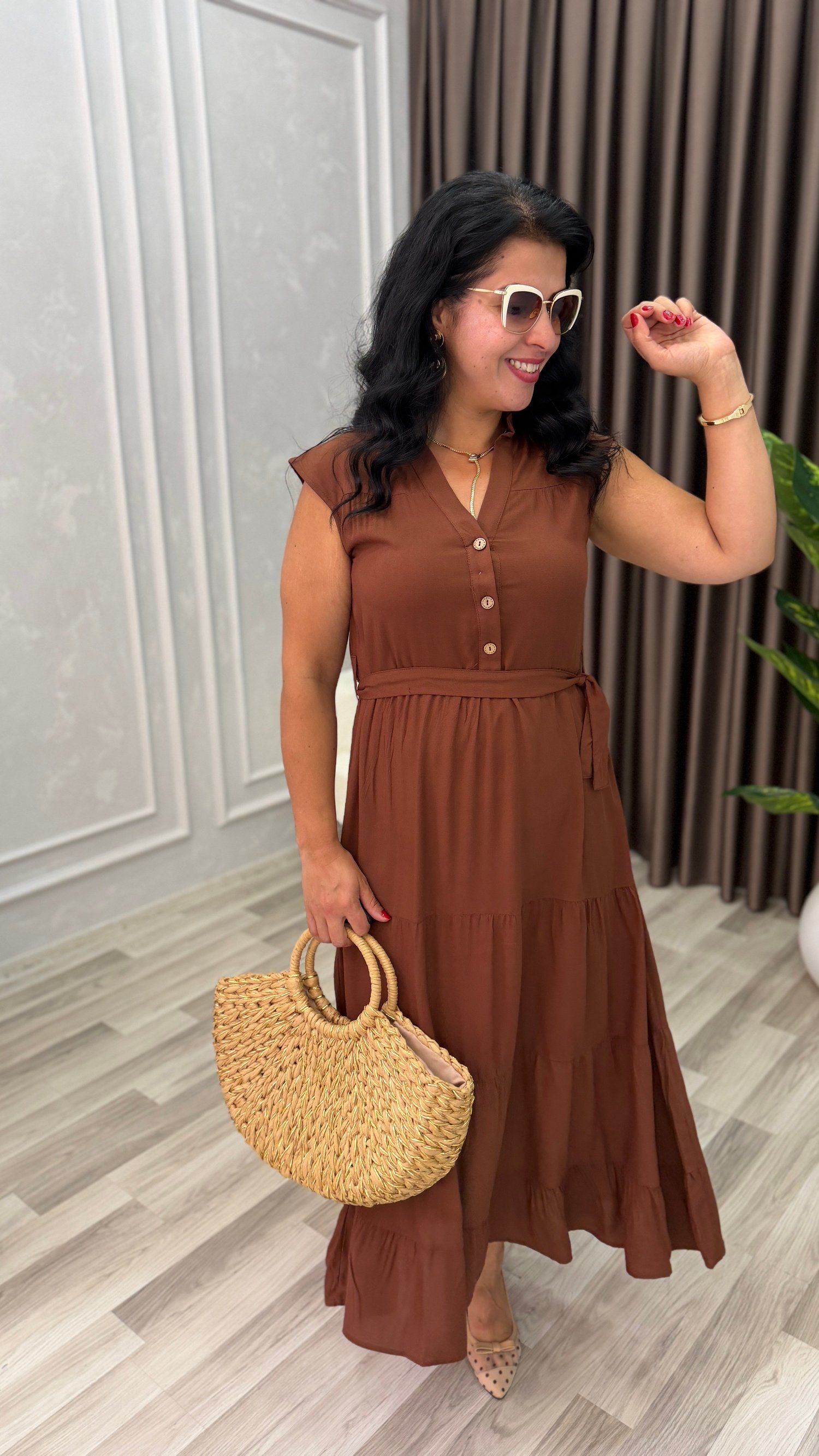 NATURAL TOUCH ELBİSE 3 DÜĞME KAHVERENGİ