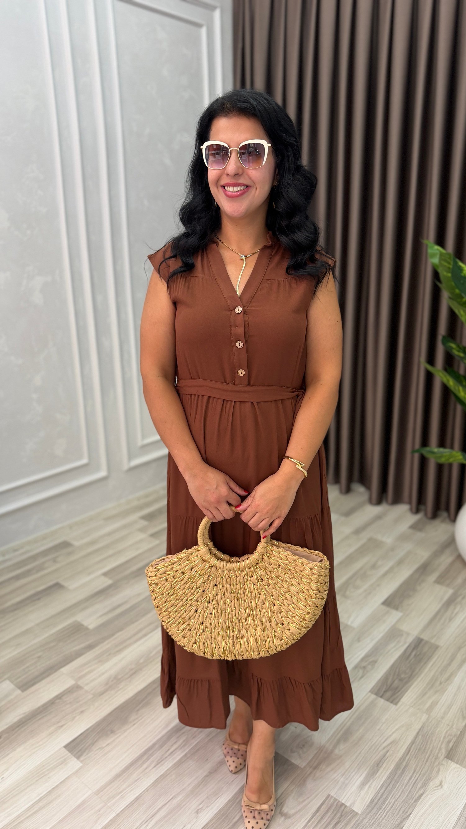 NATURAL TOUCH ELBİSE 3 DÜĞME KAHVERENGİ