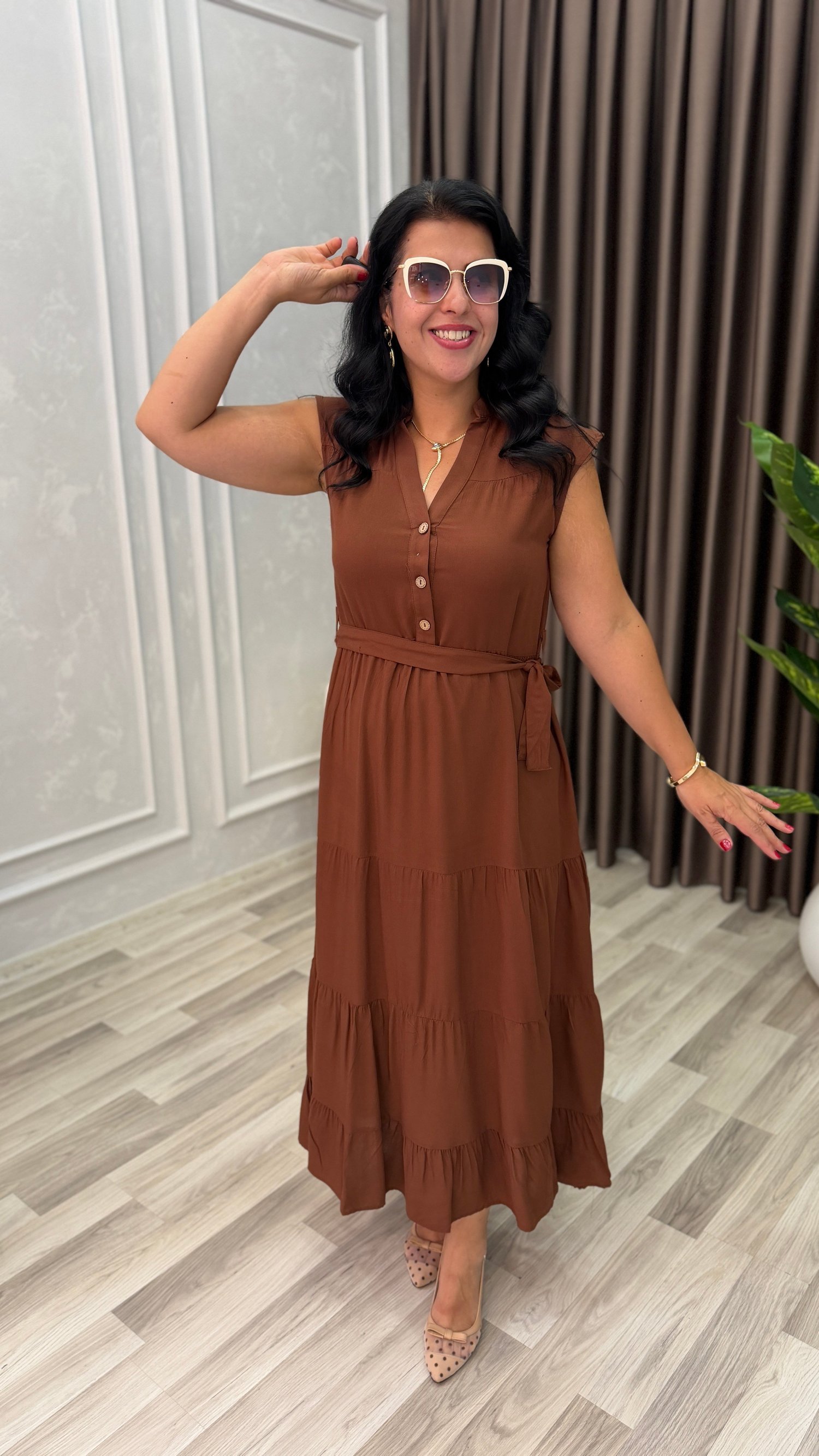 NATURAL TOUCH ELBİSE 3 DÜĞME KAHVERENGİ