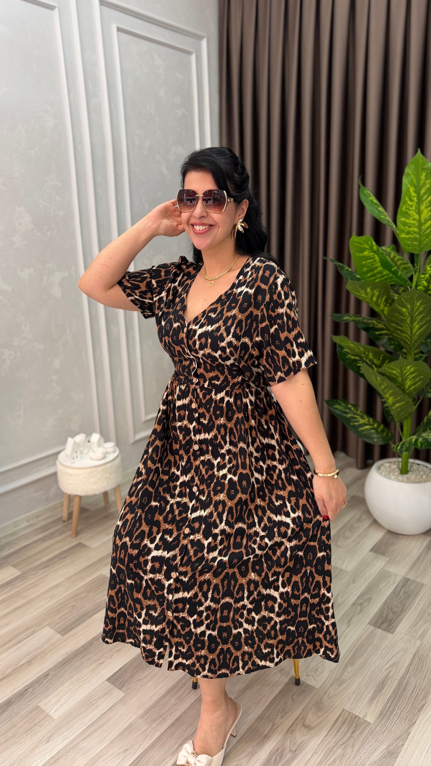 NATURAL TOUCH ELBİSE LEOPAR DESEN