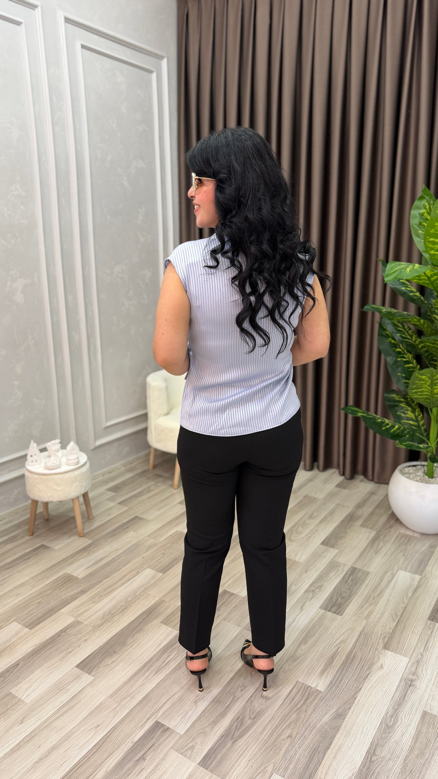 NOBLE LINE İPEK SATEN KRUVAZE BLUZ BEBE MAVİ