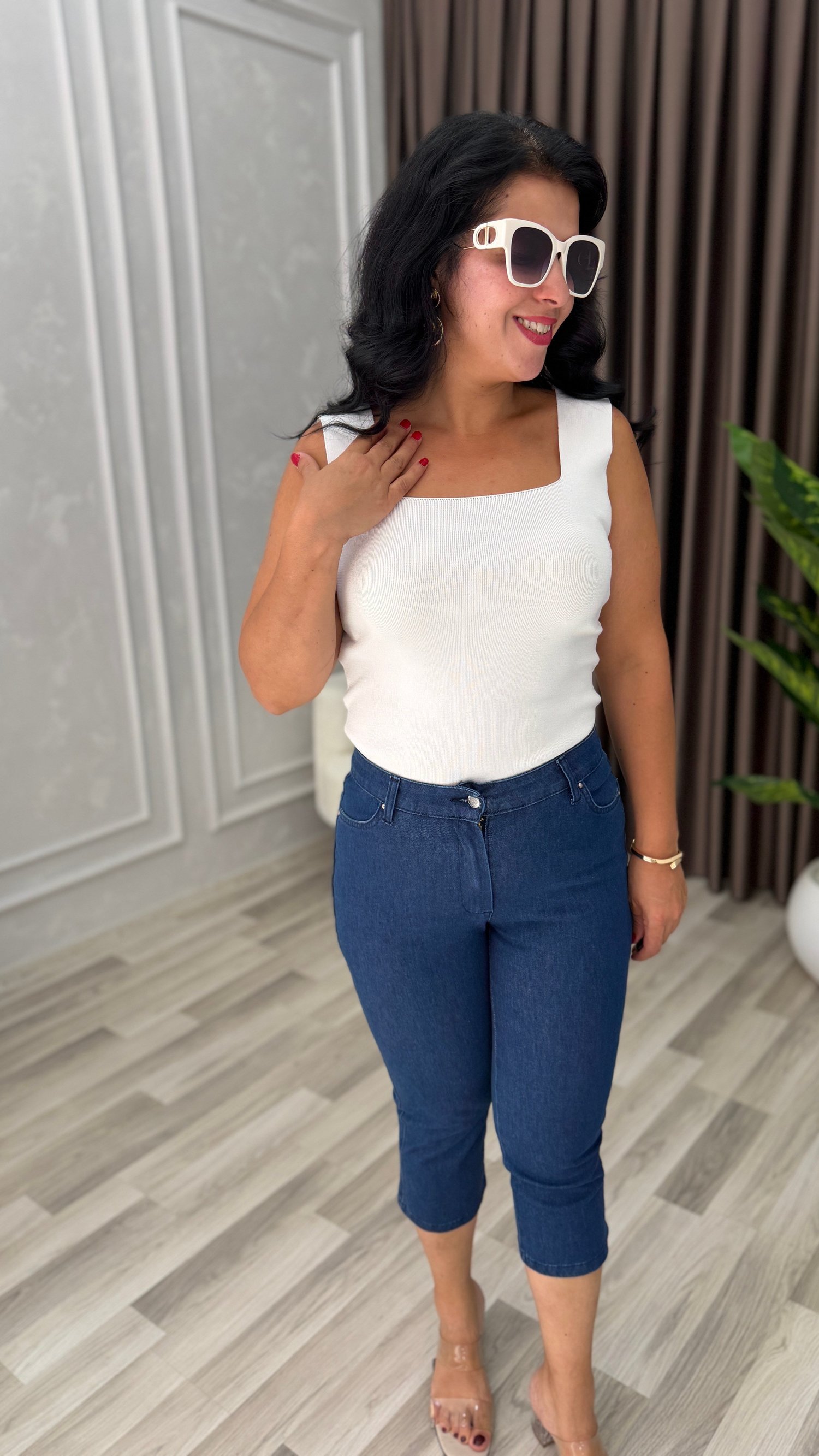 PURE COMFORT PREMIUM DENIM KAPRİ PANTOLON LACİVERT