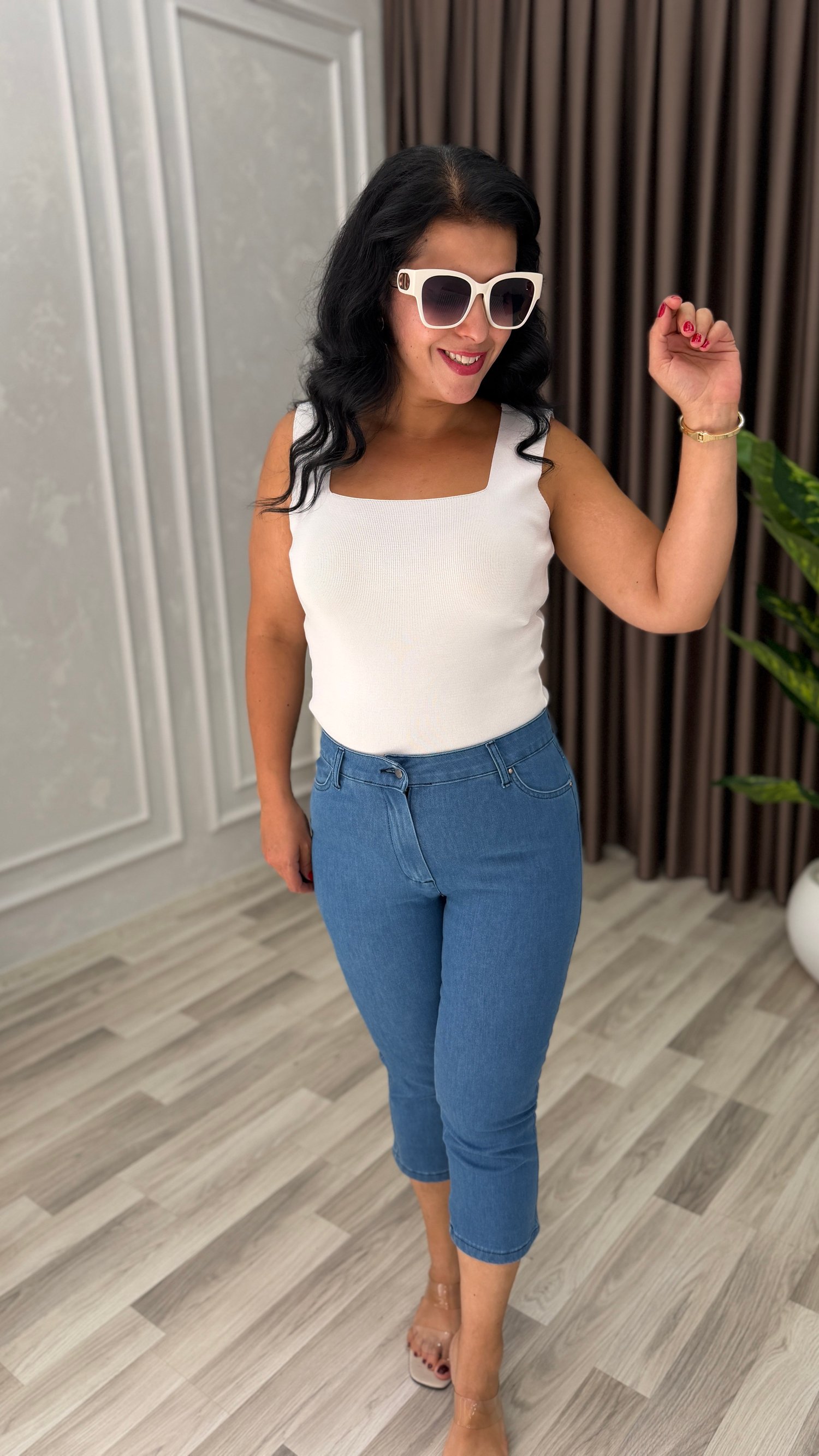 PURE COMFORT PREMIUM DENIM KAPRİ PANTOLON ORTA MAVİ