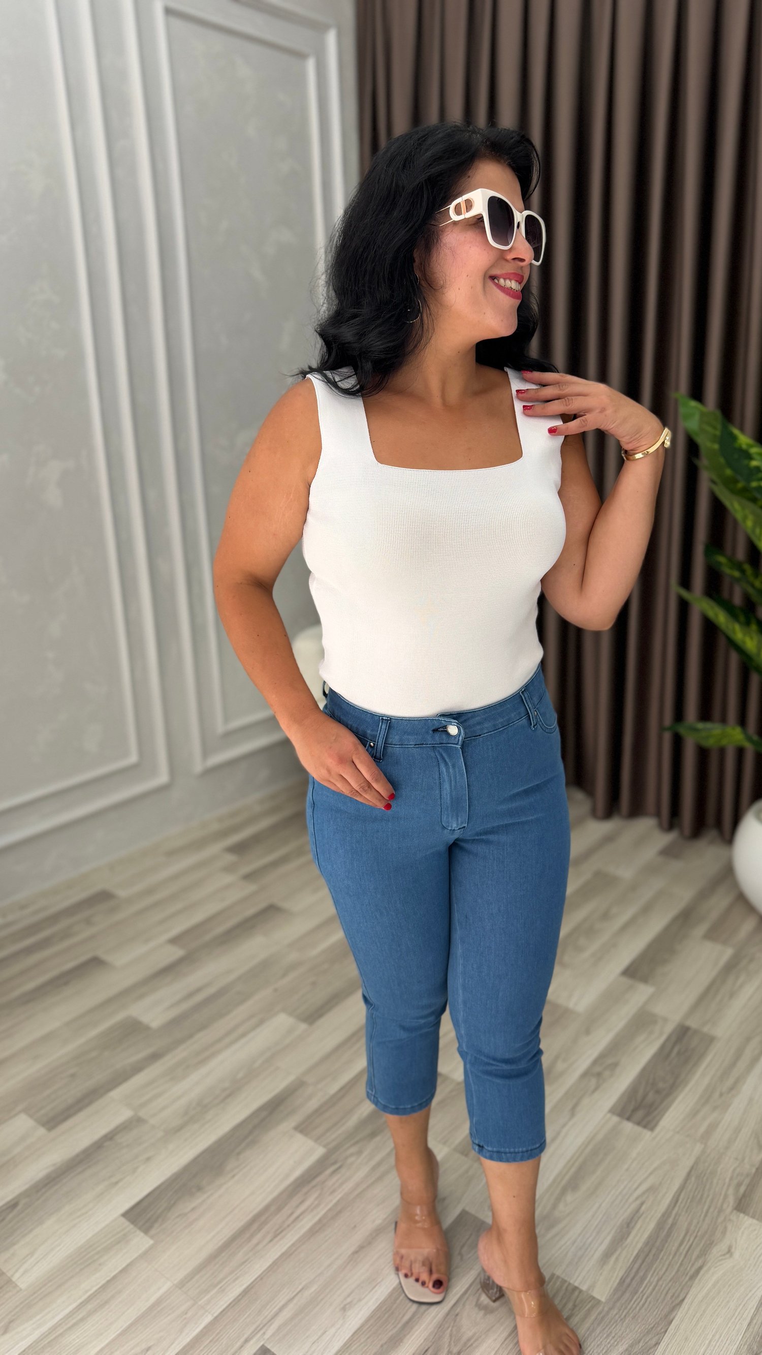 PURE COMFORT PREMIUM DENIM KAPRİ PANTOLON ORTA MAVİ