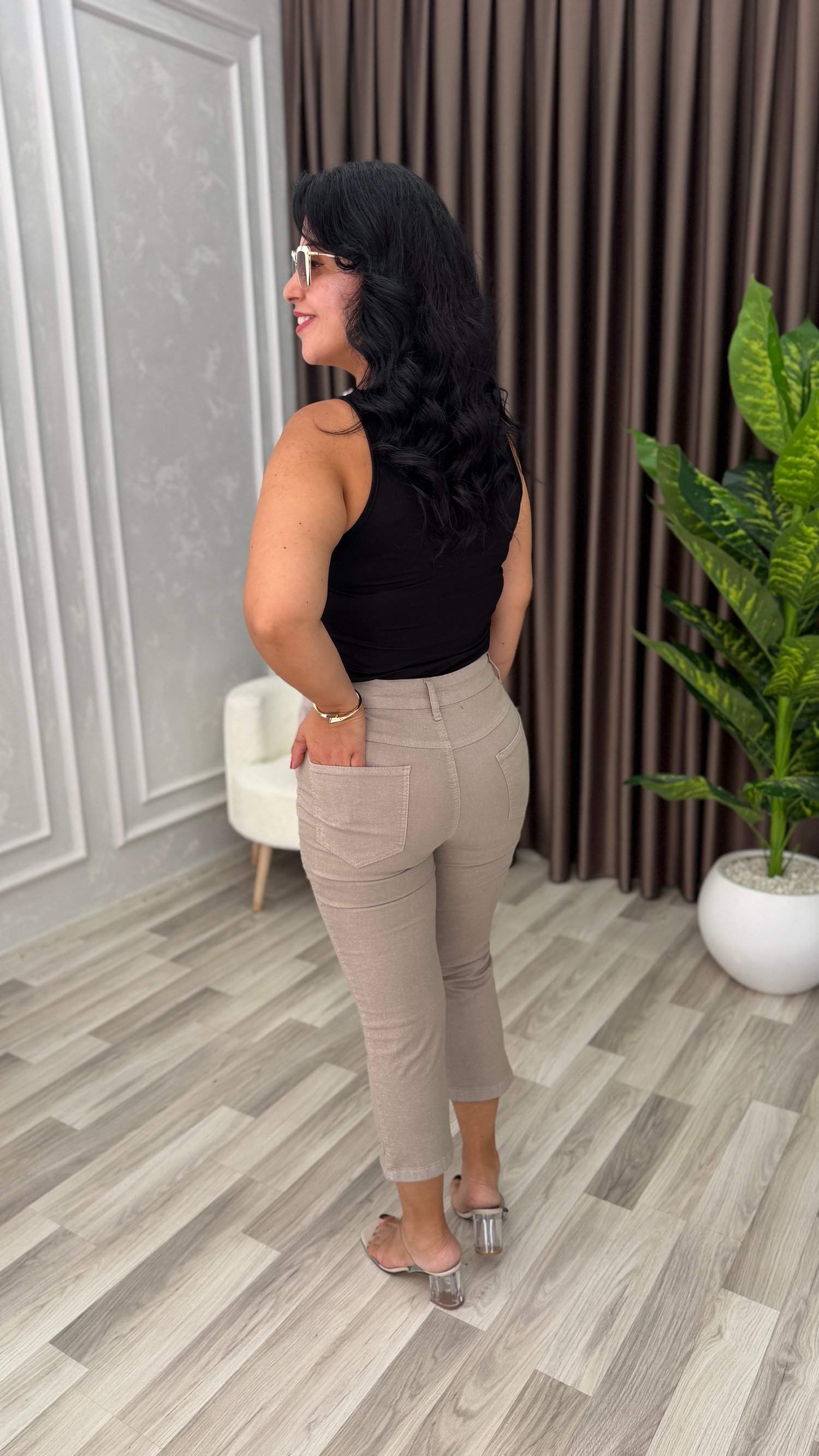 PURE COMFORT PREMIUM DENIM KAPRİ PANTOLON BEJ