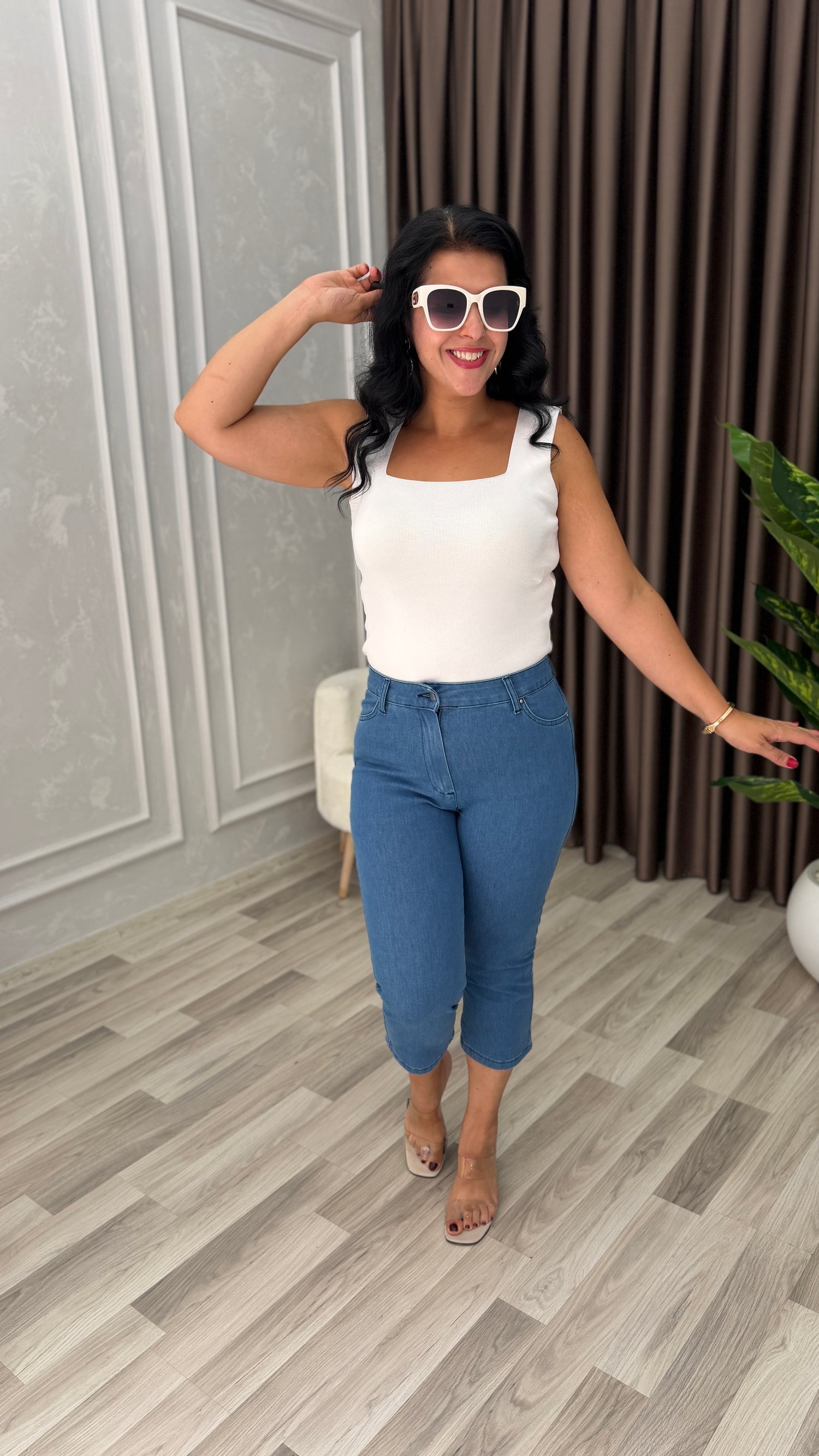 PURE COMFORT PREMIUM DENIM KAPRİ PANTOLON ORTA MAVİ