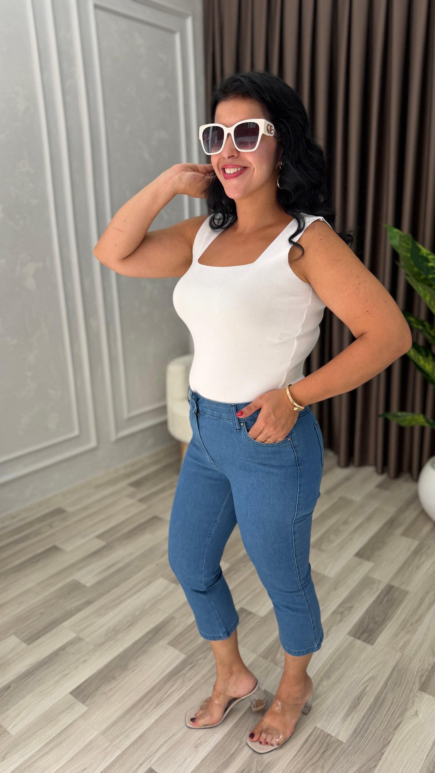 PURE COMFORT PREMIUM DENIM KAPRİ PANTOLON ORTA MAVİ