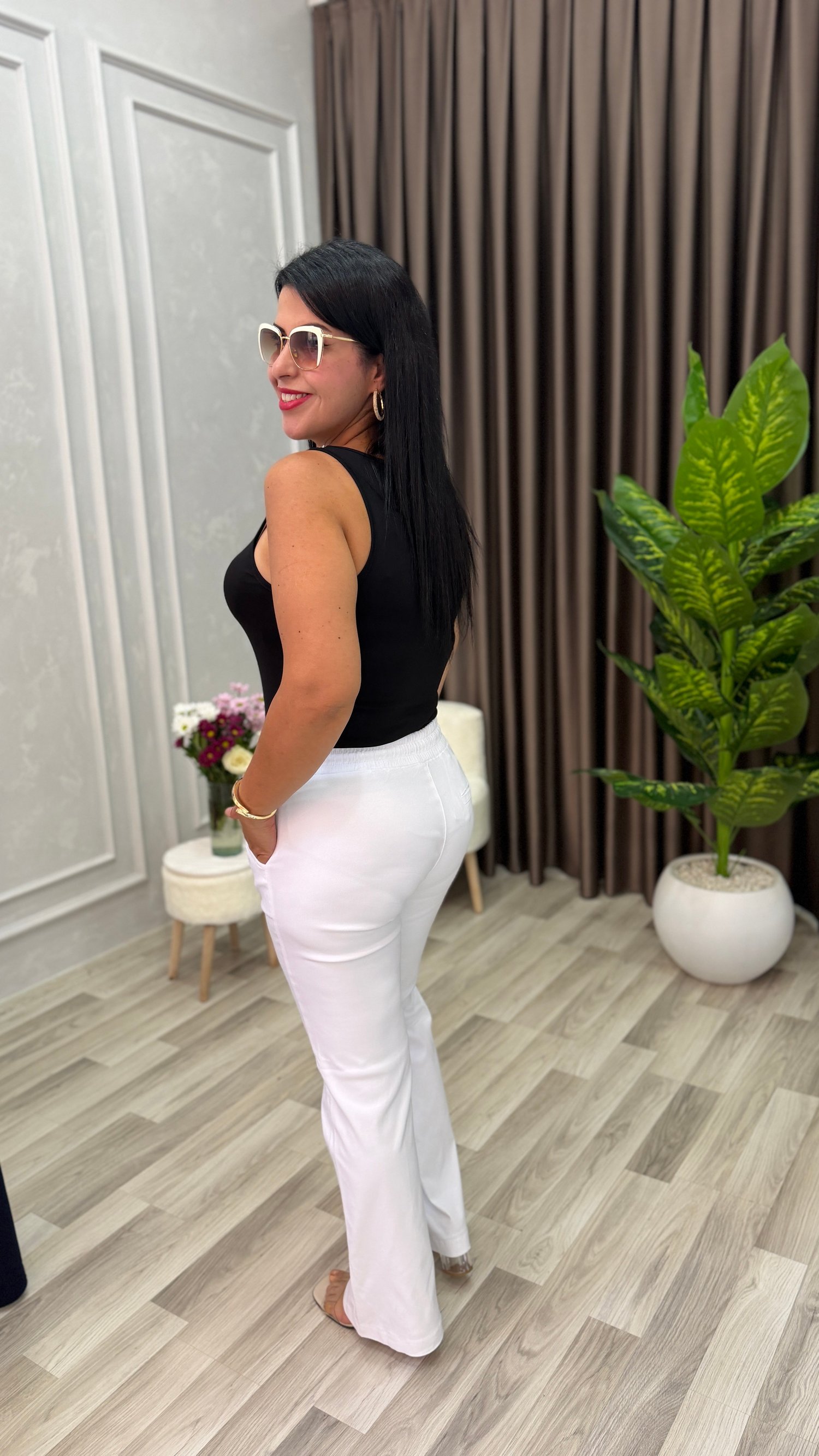 SHINE UP PALAZZO MODEL KETEN PANTOLON BEYAZ