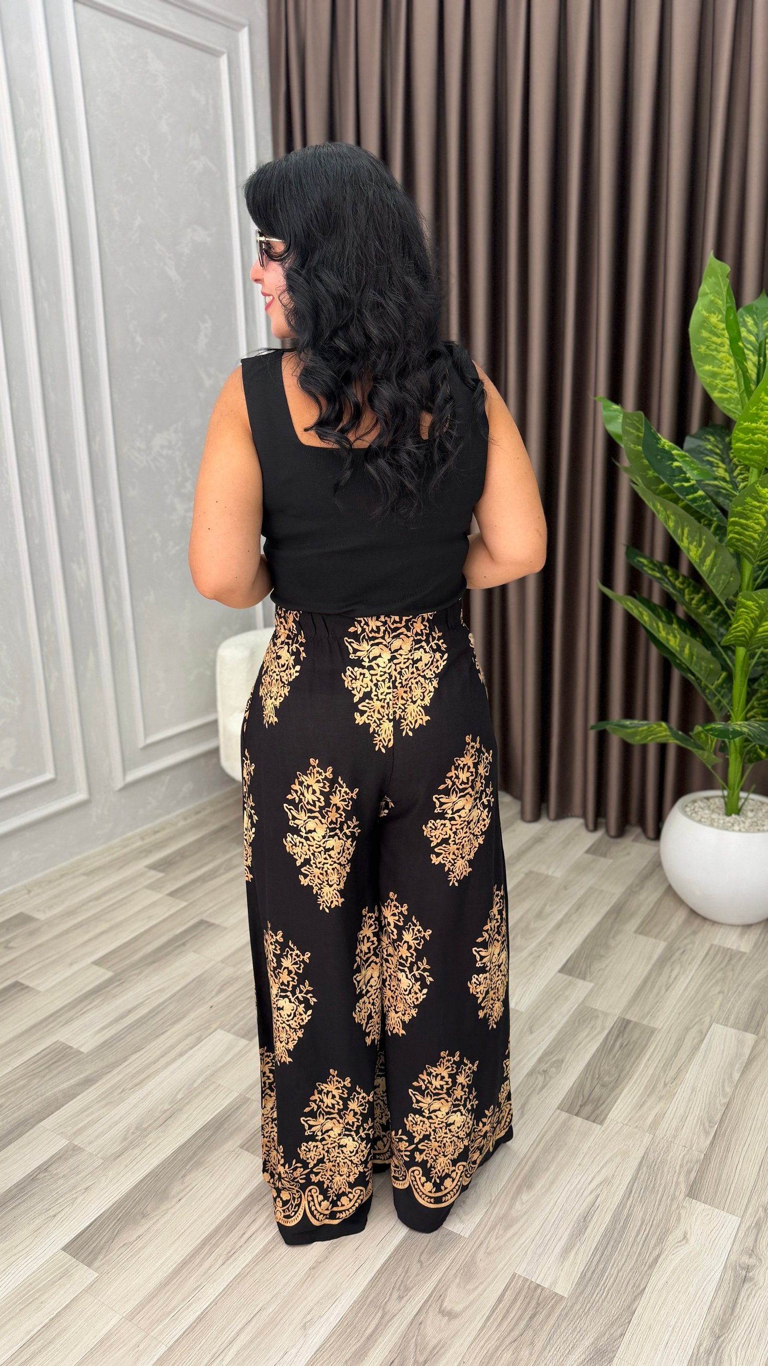 SOFT LINE PAMUK DOKUMA PANTOLON OTANTİK YAPRAK DESEN