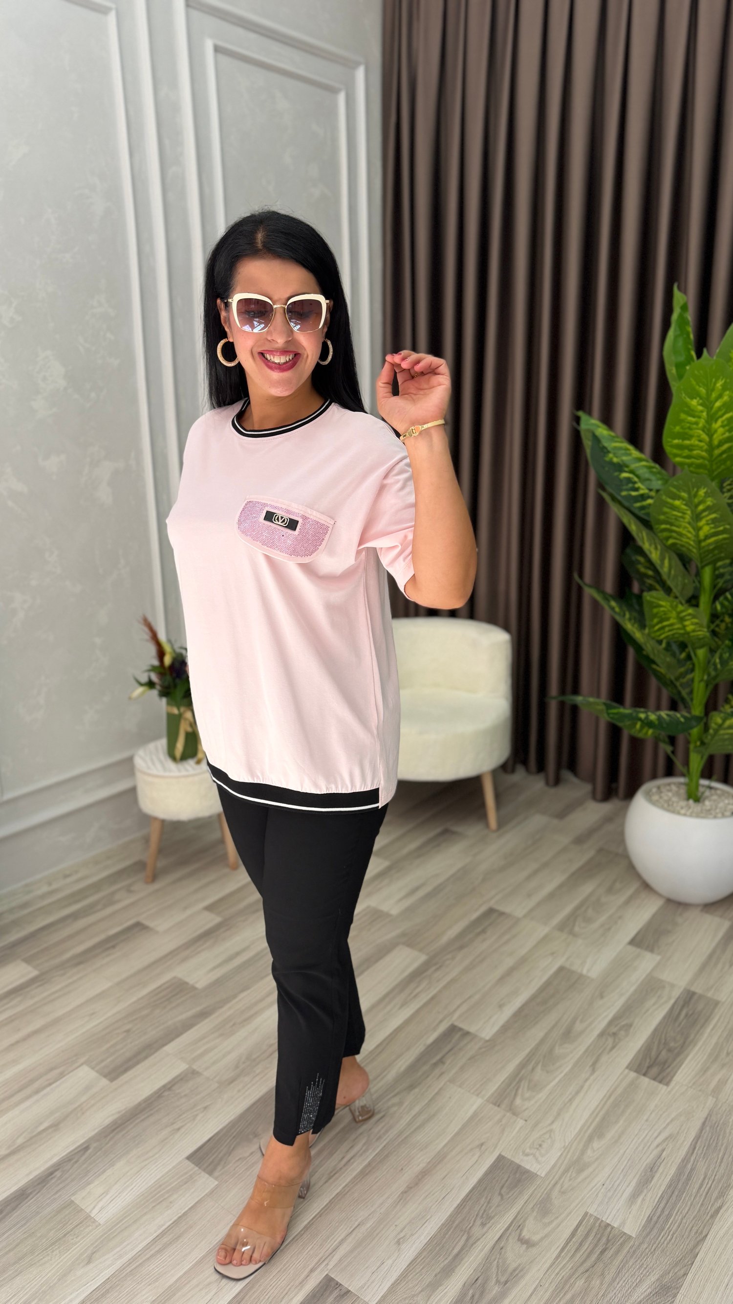 SOFT SHINE TSHIRT / BLUZ TOZ PEMBE