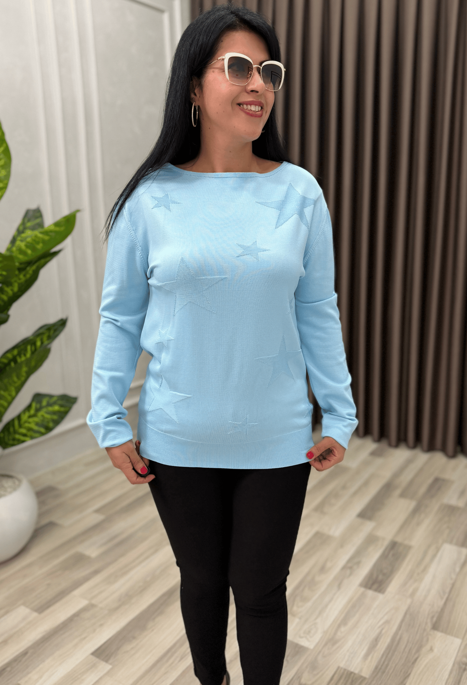 STAR DESENLİ MERSERİZE TRİKO KAZAK BEBE MAVİ