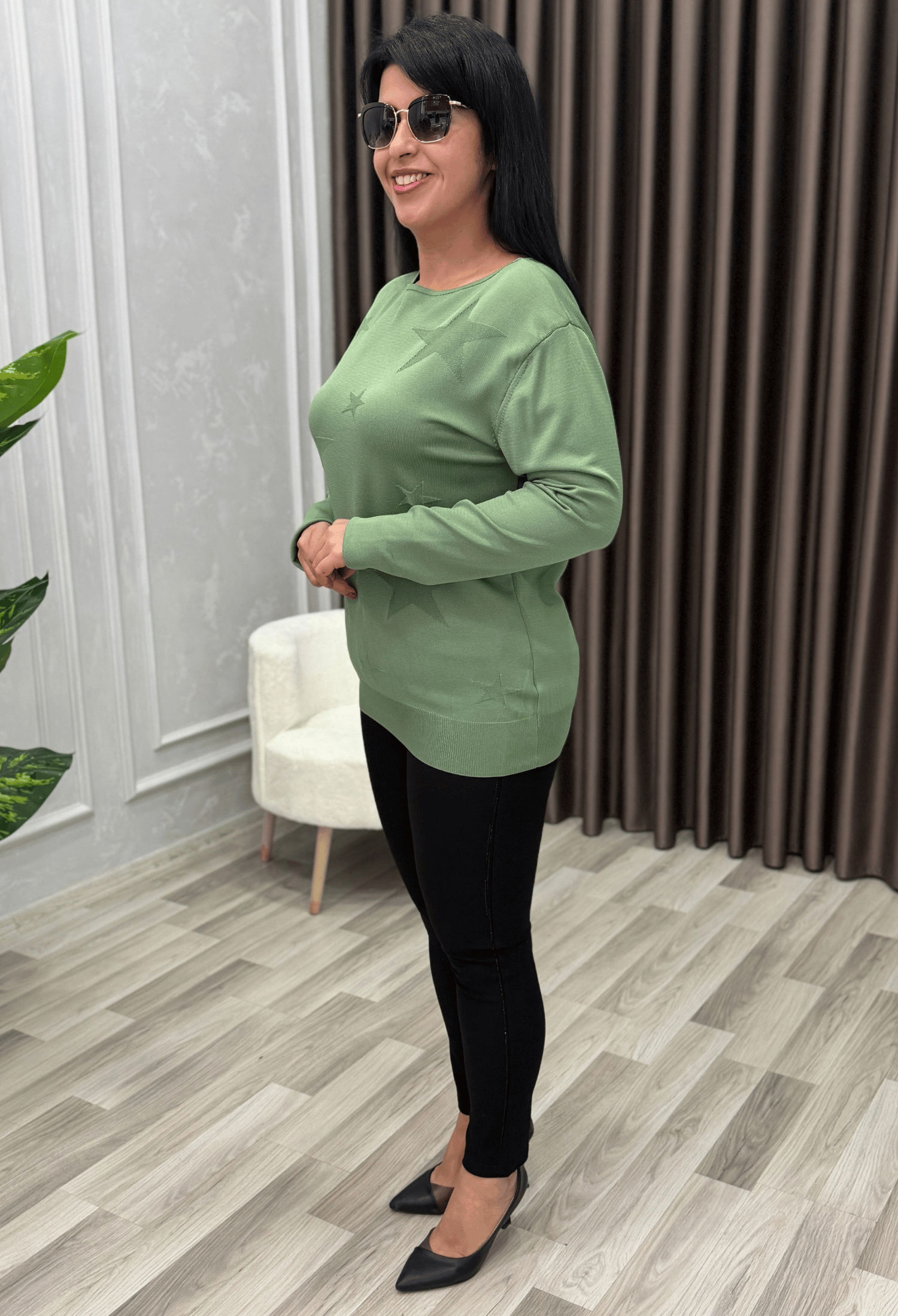 STAR DESENLİ MERSERİZE TRİKO KAZAK ÇAĞLA YEŞİL