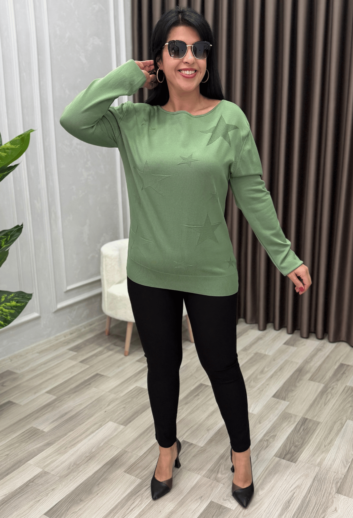 STAR DESENLİ MERSERİZE TRİKO KAZAK ÇAĞLA YEŞİL