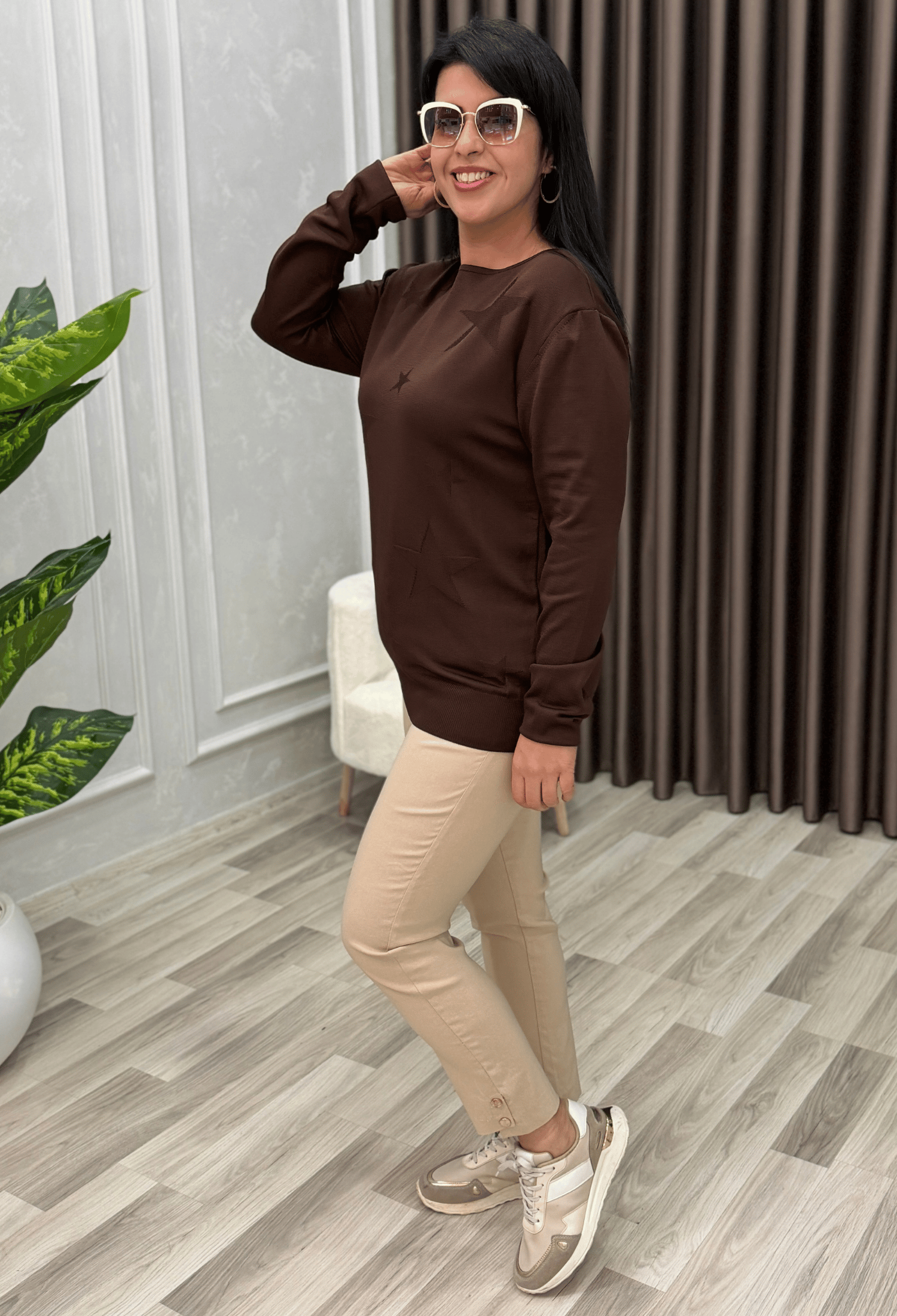 STAR DESENLİ MERSERİZE TRİKO KAZAK KAHVERENGİ