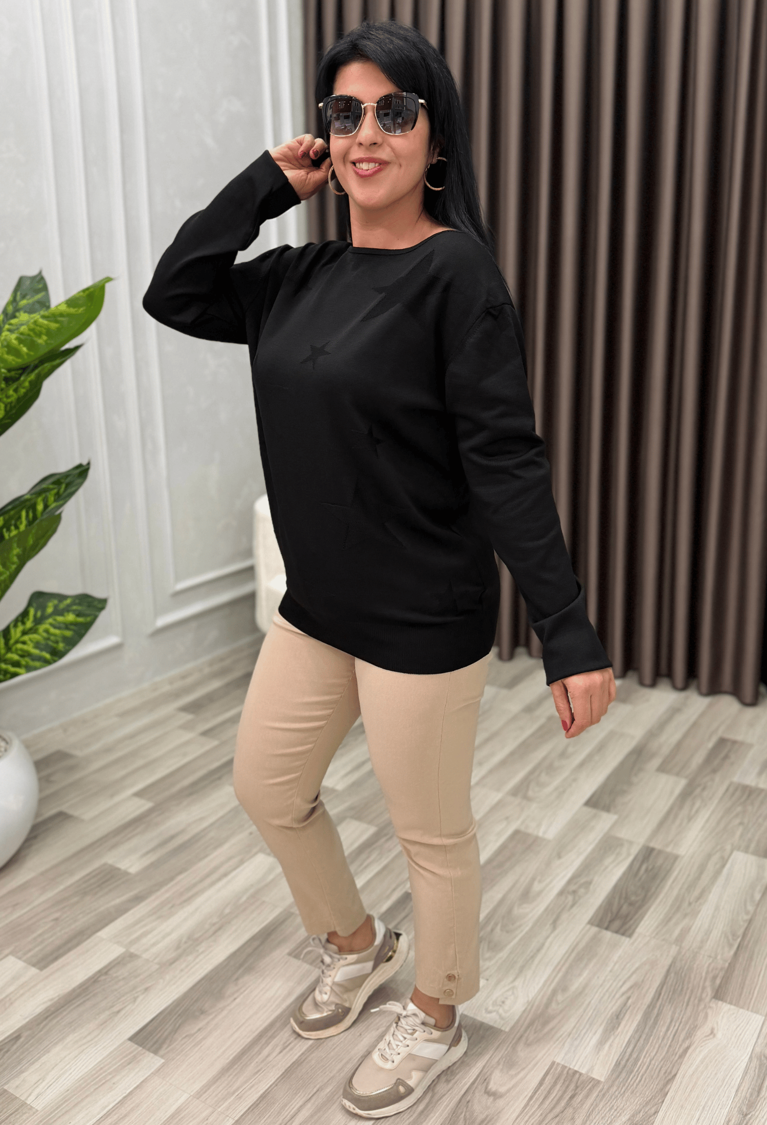 STAR DESENLİ MERSERİZE TRİKO KAZAK SİYAH