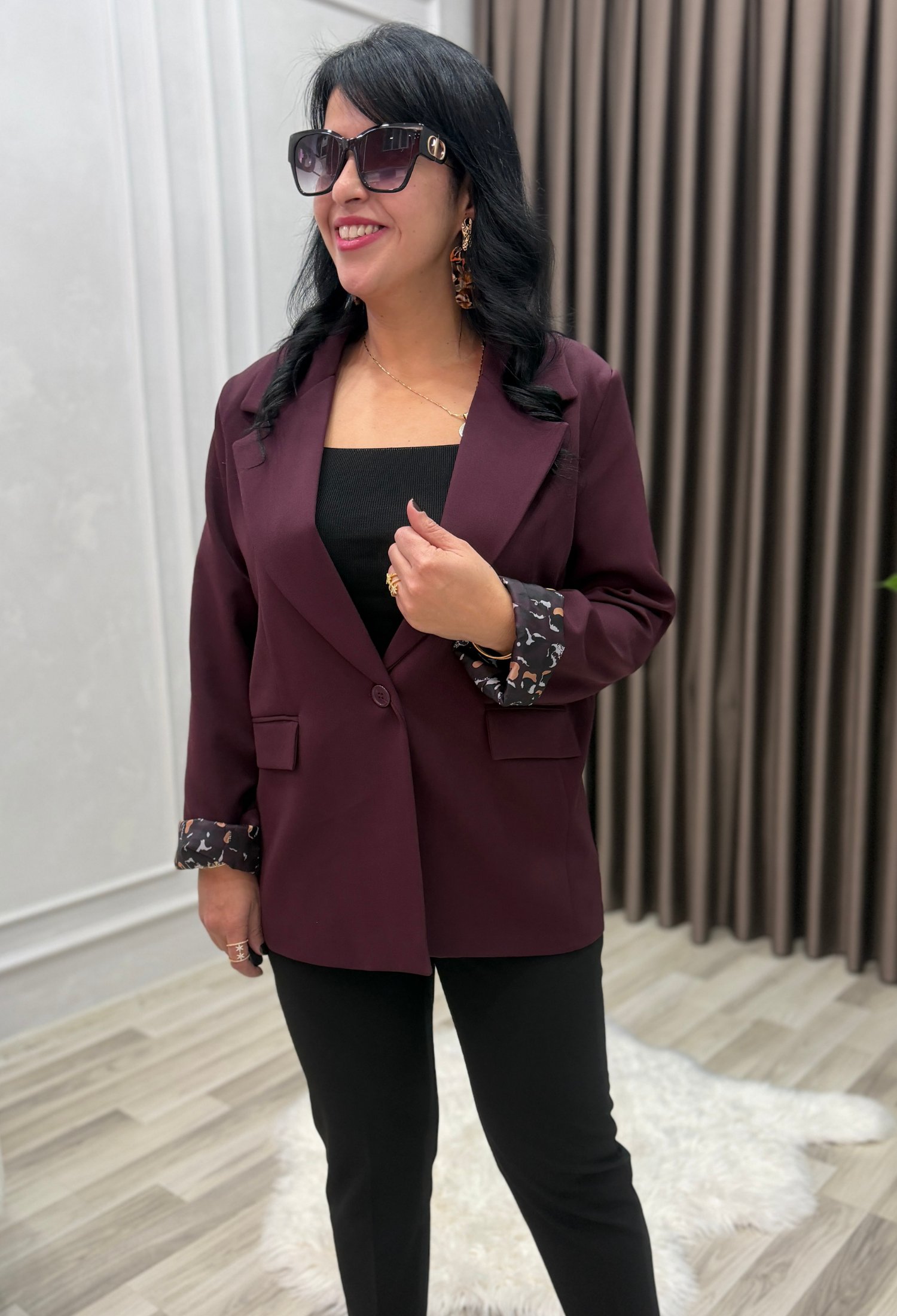 Stilora Blazer Ceket Bordo