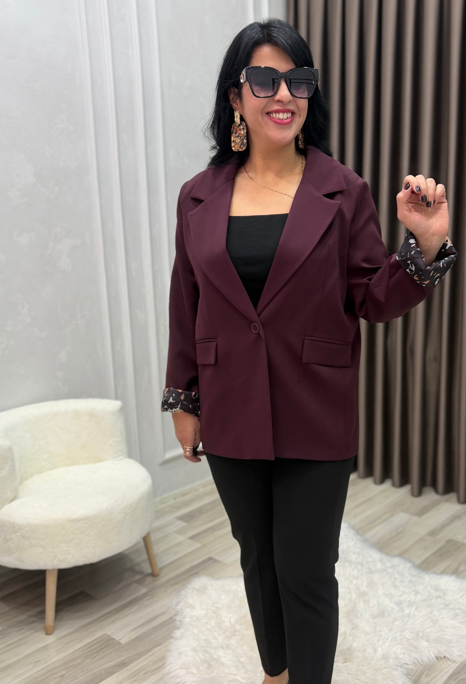 Stilora Blazer Ceket Bordo