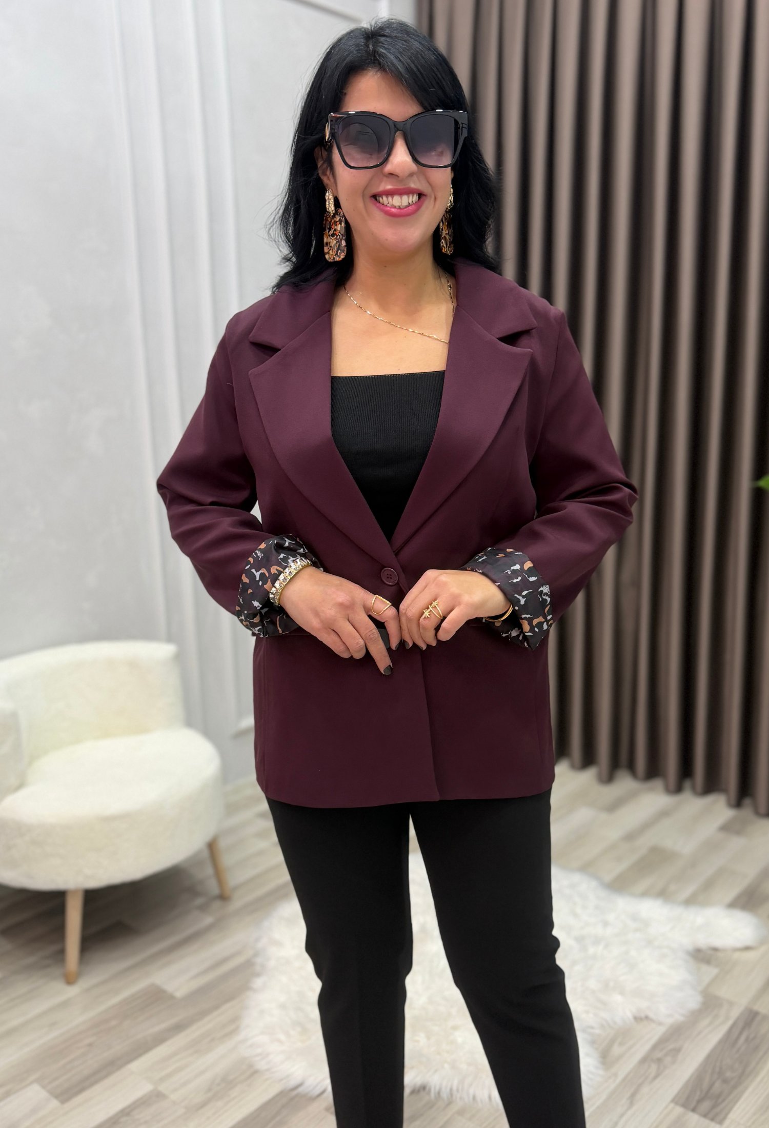 Stilora Blazer Ceket Bordo