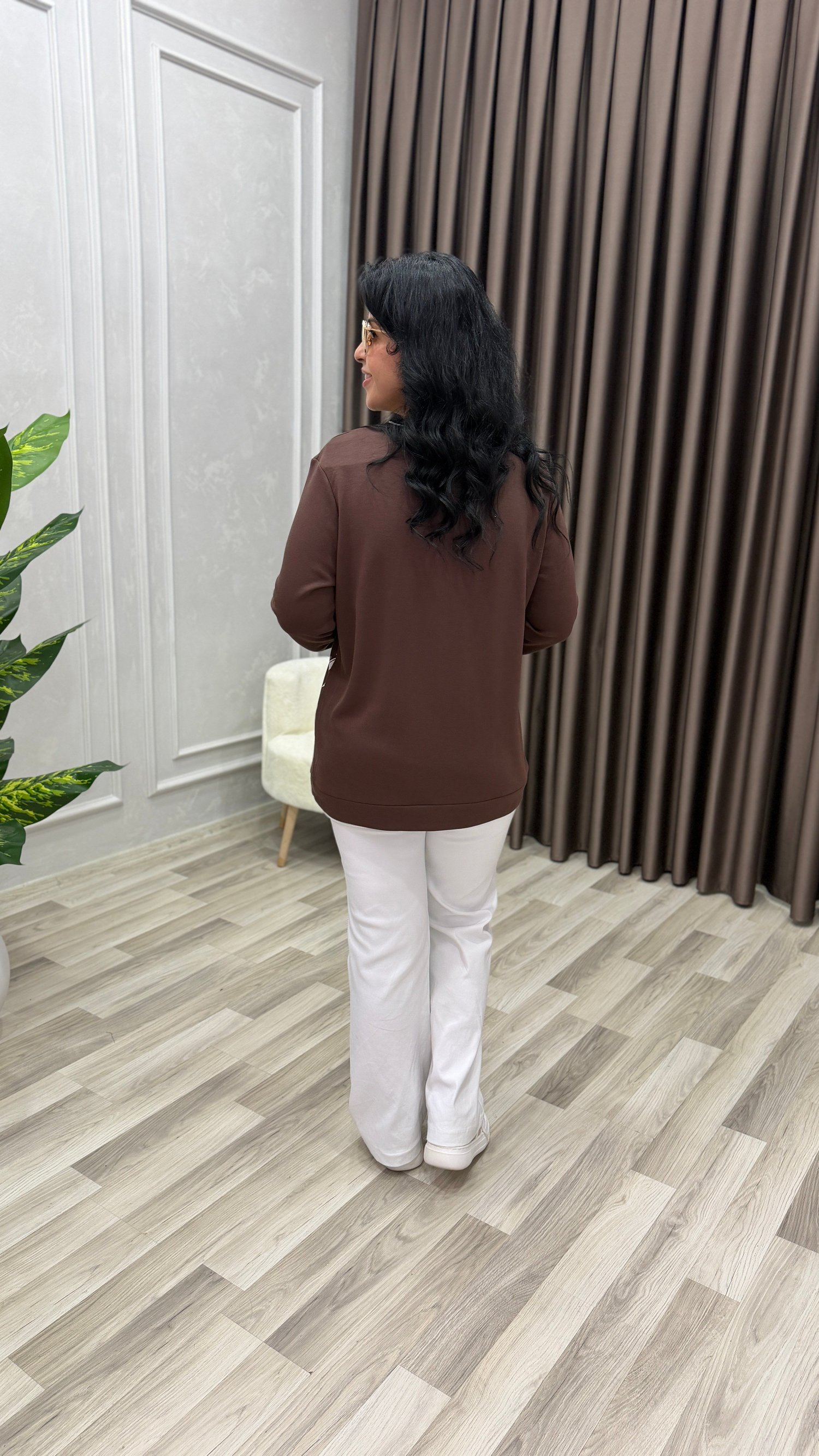 STONE CURVE TASARIM MODAL KUMAŞ SWEAT KAHVERENGİ