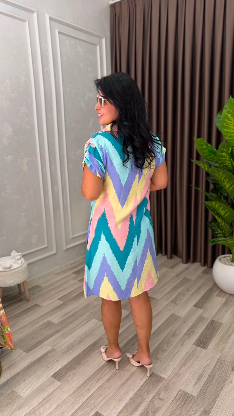 SUMMER BLOOM ELBİSE PUDRA MOR ZİGZAG DESEN